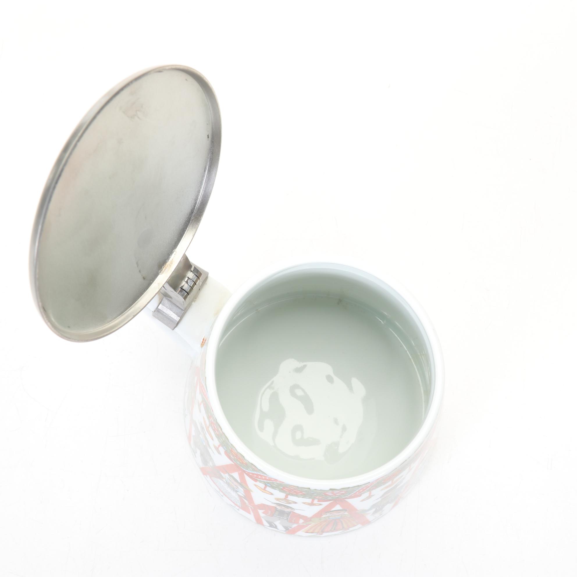 Elisabeth Liegl Porcelain & Pewter Beer Stein Featuring Folk Art Festival Scene