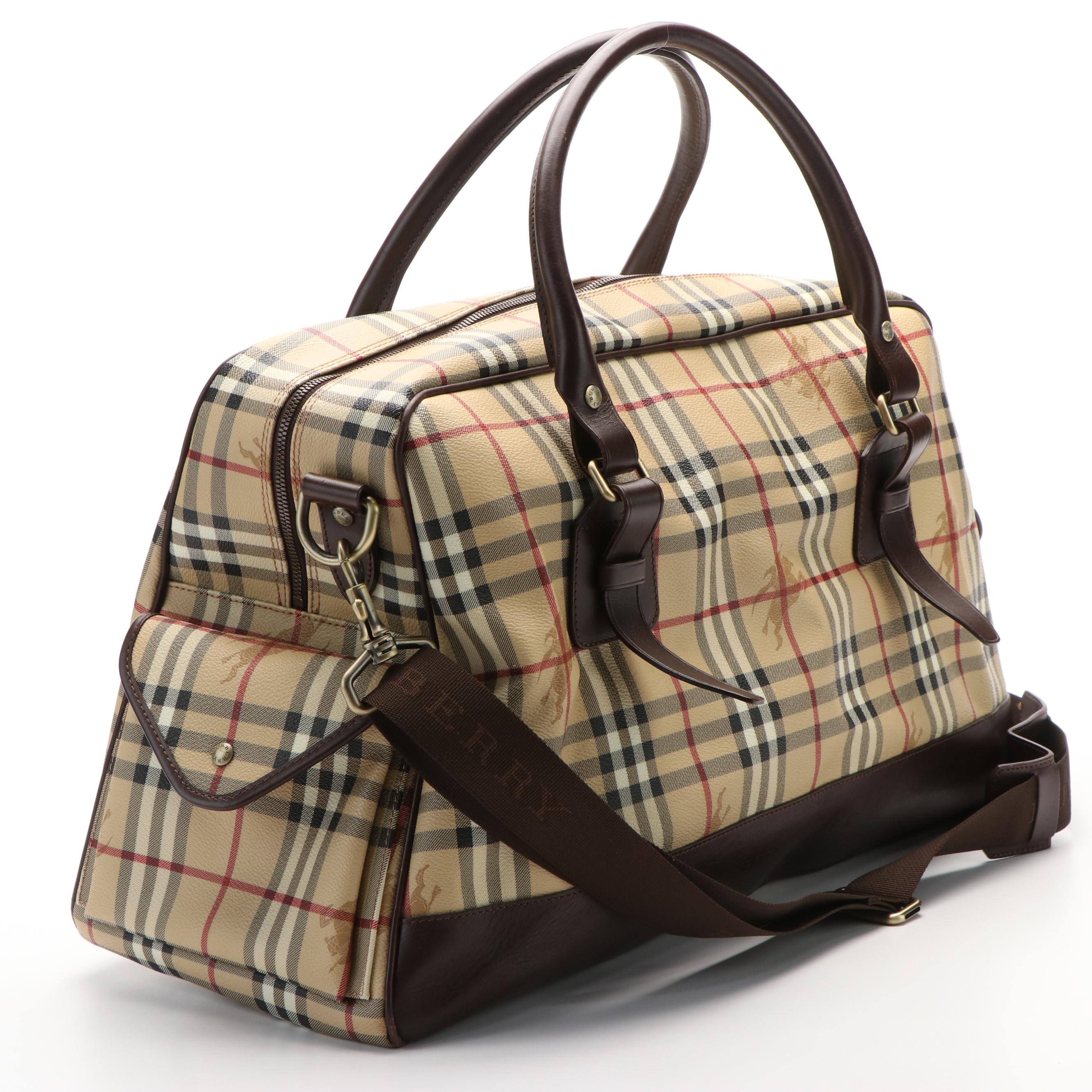 Burberry Prorsum Weekender Bag in Leather Trimmed Haymarket Check Canvas