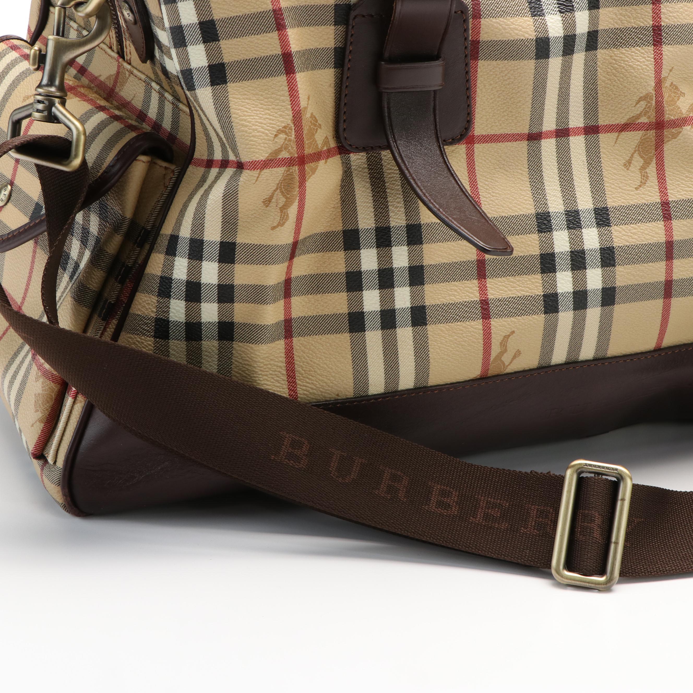 Burberry Prorsum Weekender Bag in Leather Trimmed Haymarket Check Canvas