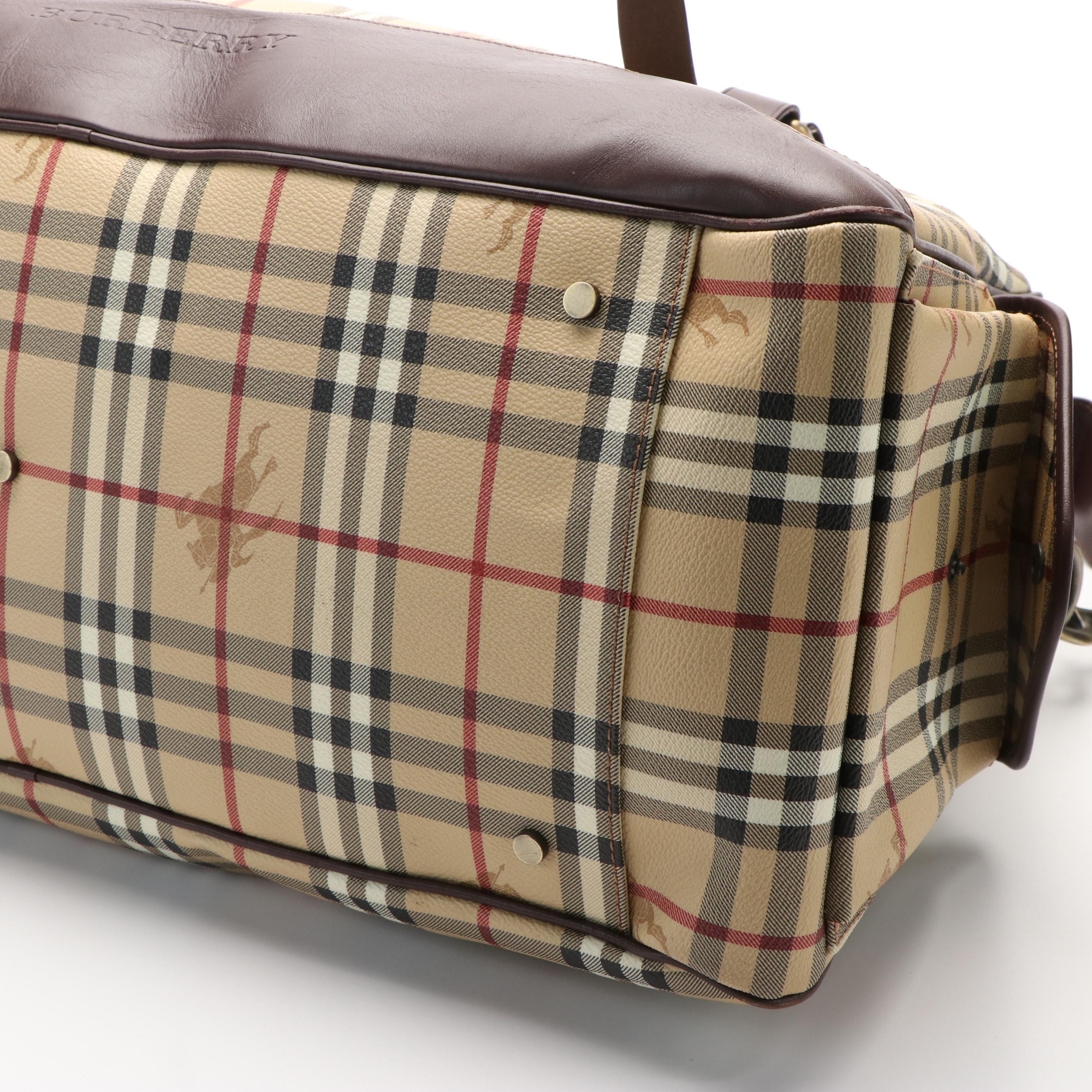 Burberry Prorsum Weekender Bag in Leather Trimmed Haymarket Check Canvas