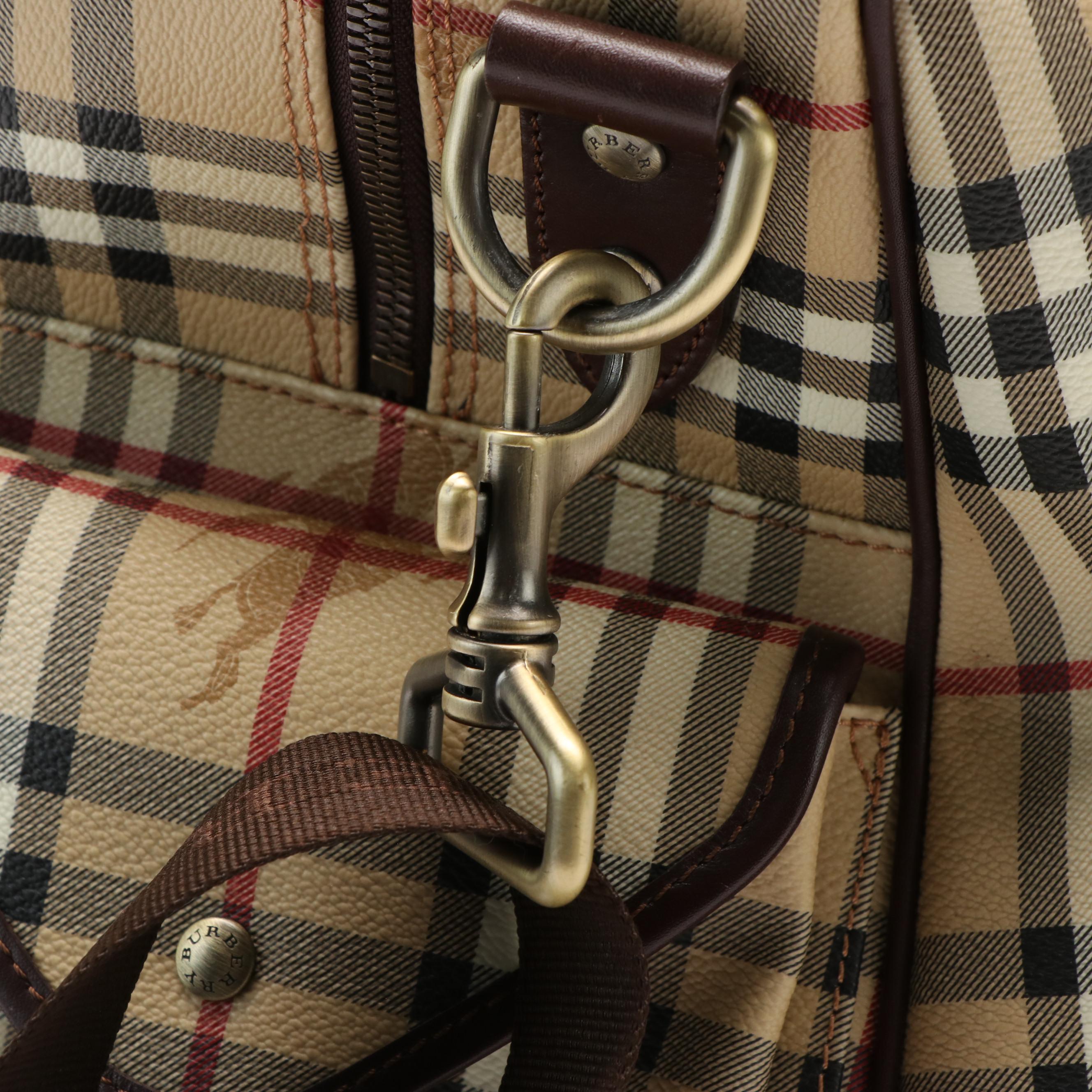 Burberry Prorsum Weekender Bag in Leather Trimmed Haymarket Check Canvas