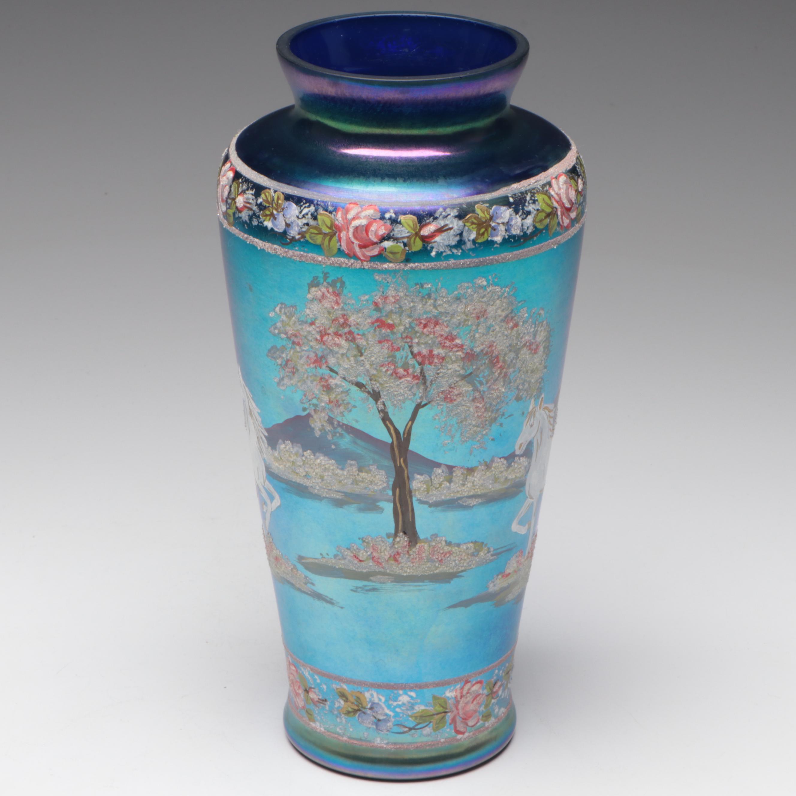 Marilyn Wagner for Fenton Favrene Glass Horse and Landscape Vase