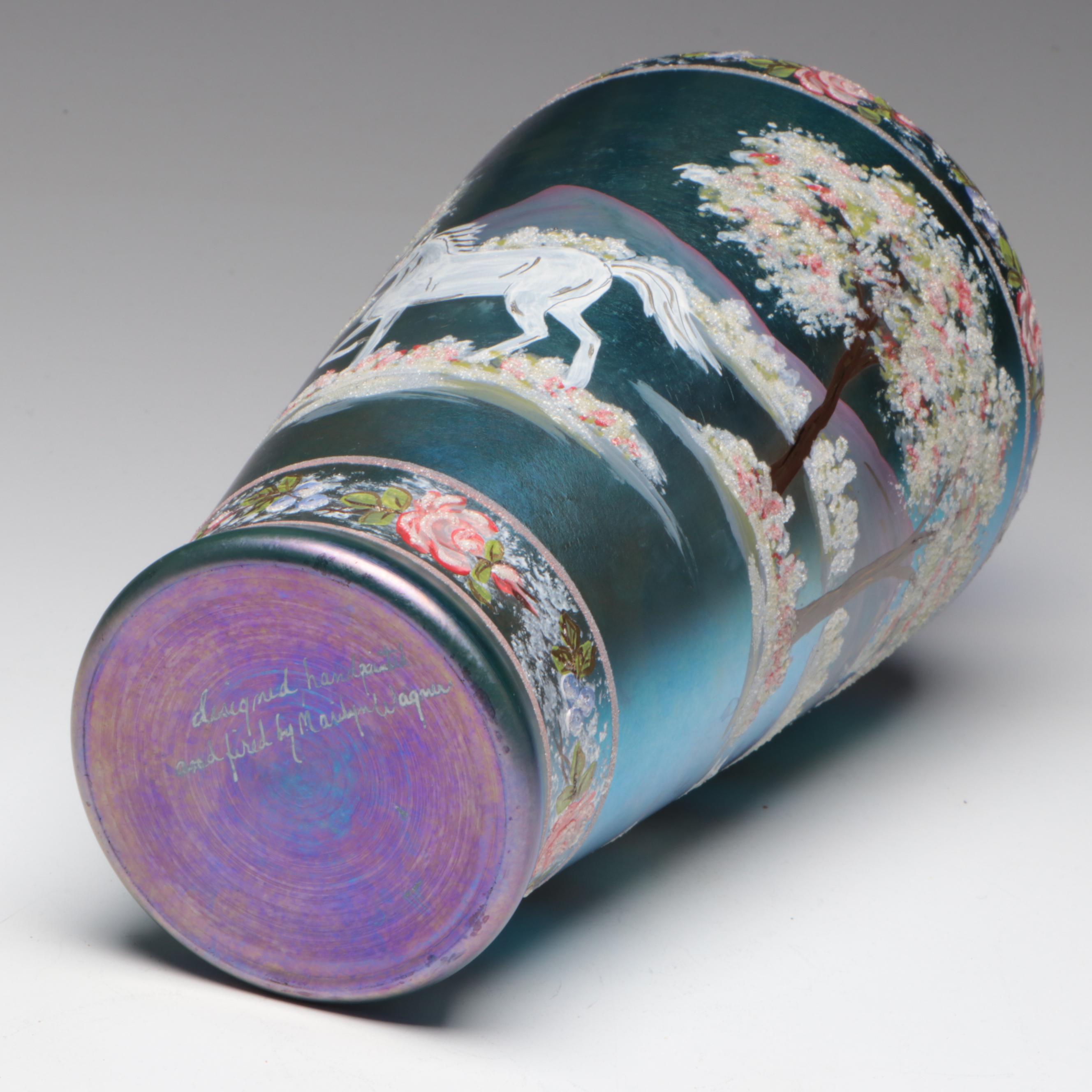 Marilyn Wagner for Fenton Favrene Glass Horse and Landscape Vase