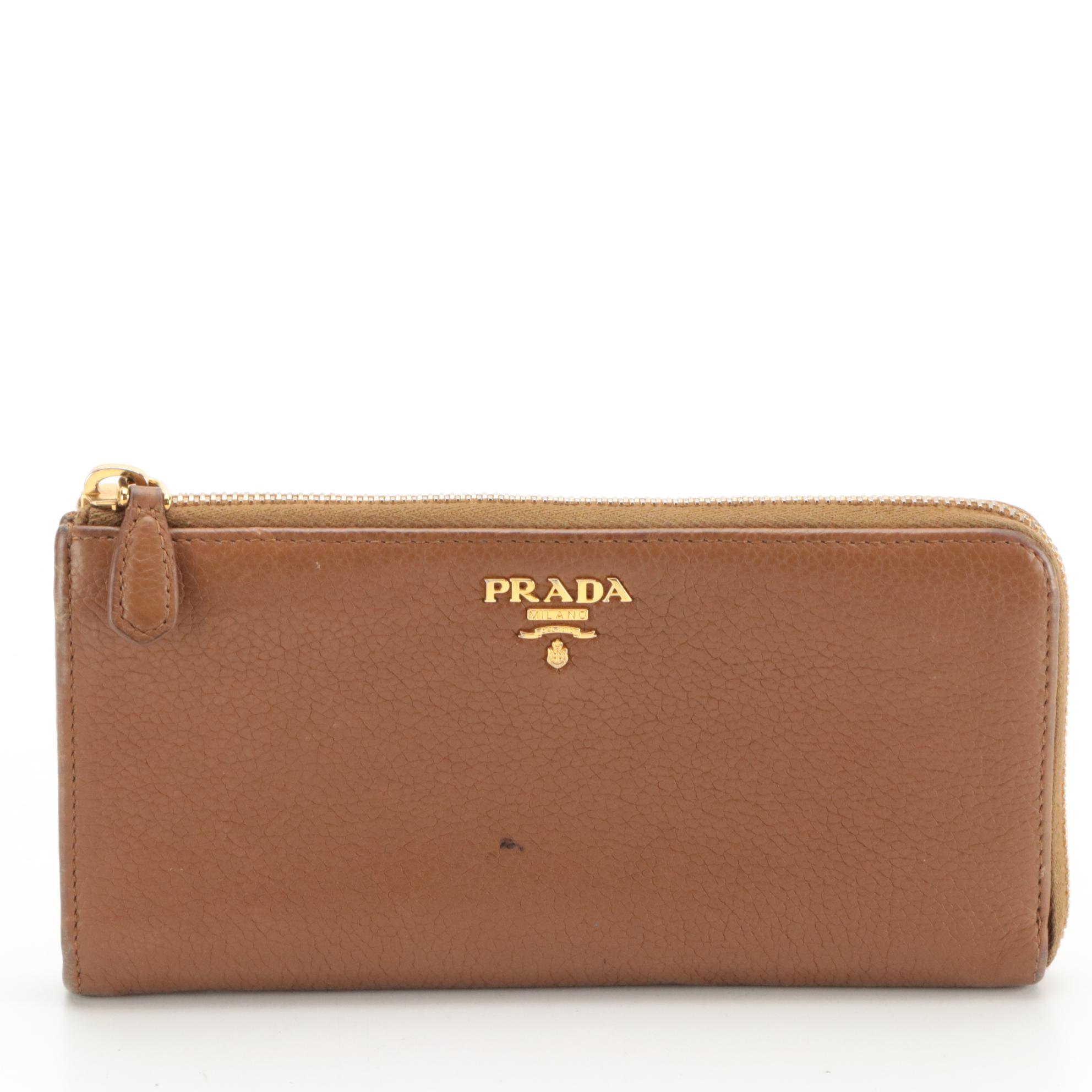Prada Grain Leather Zip-Around Wallet