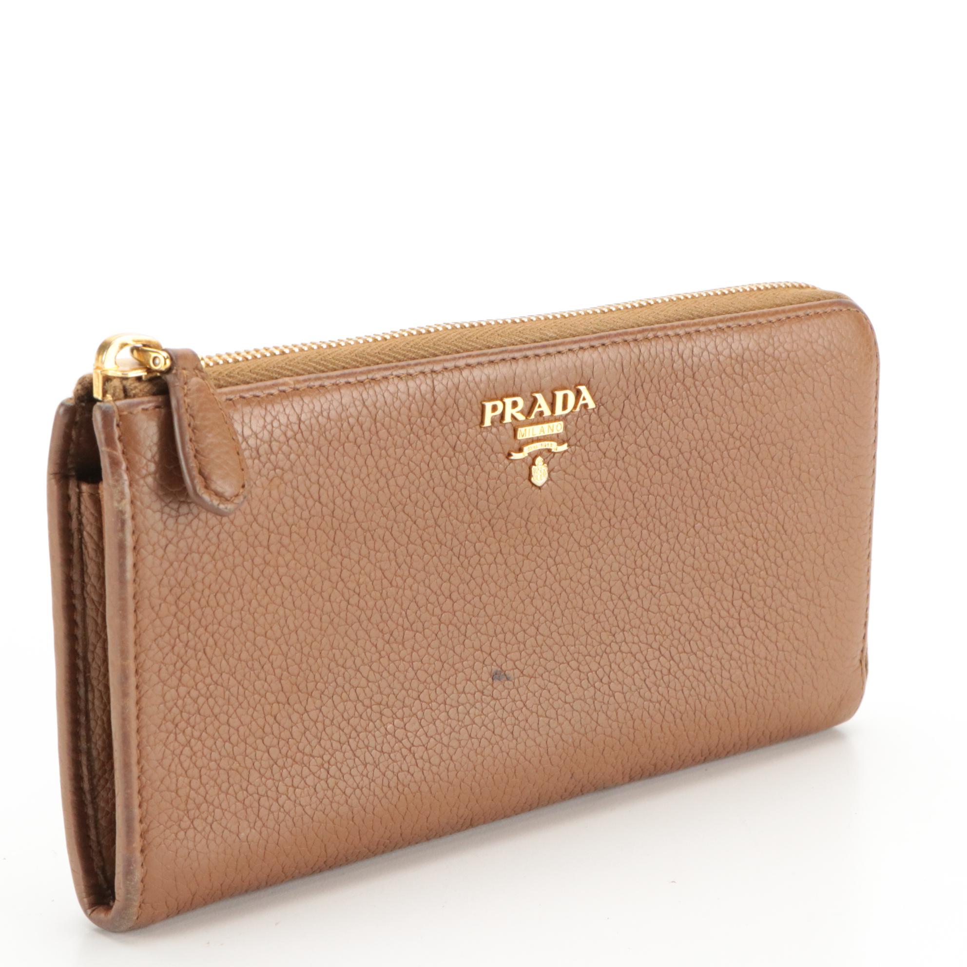 Prada Grain Leather Zip-Around Wallet