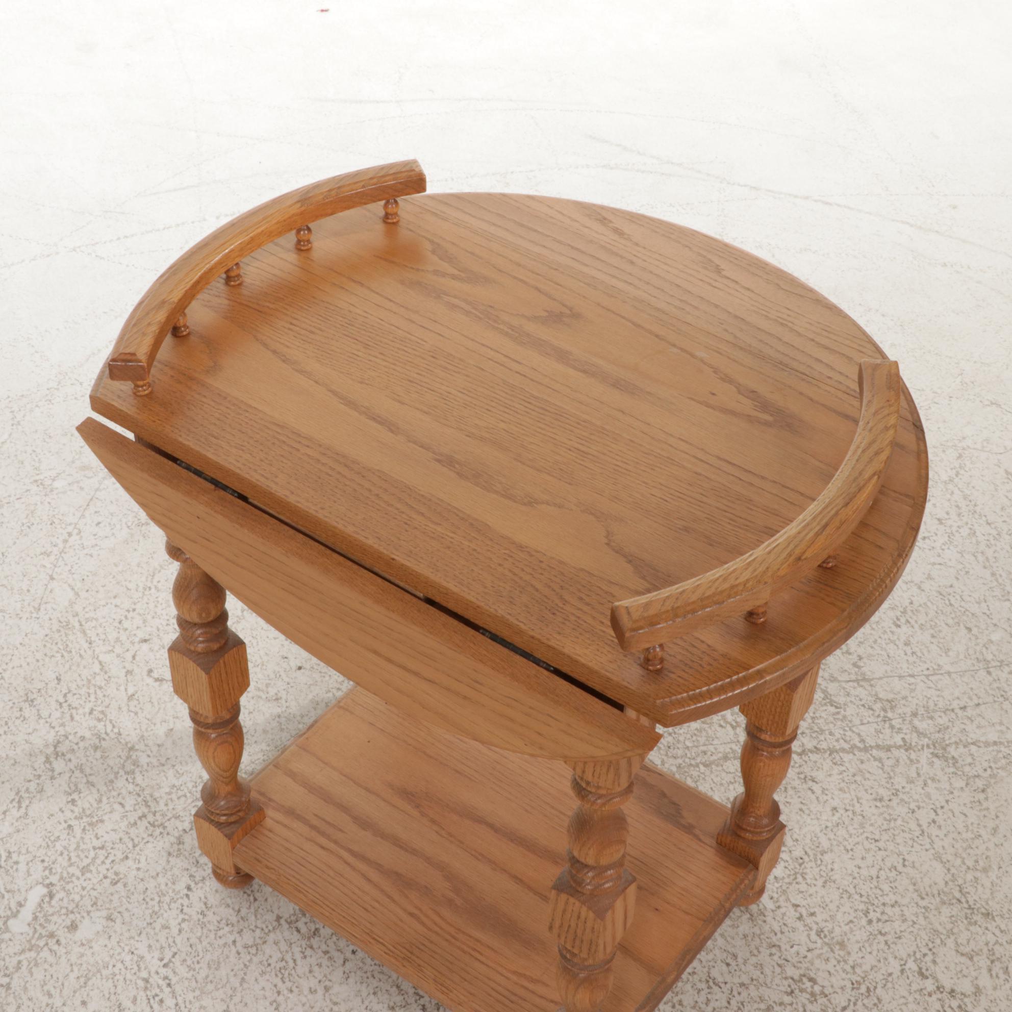 Victorian Style Oak Drop-Leaf End Table
