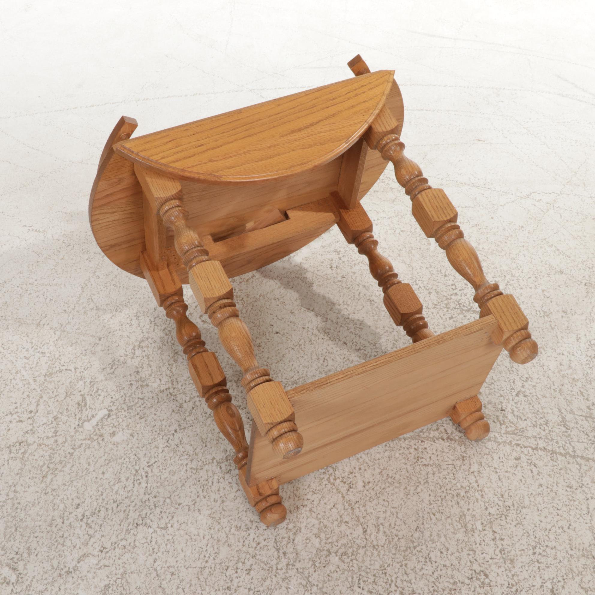 Victorian Style Oak Drop-Leaf End Table