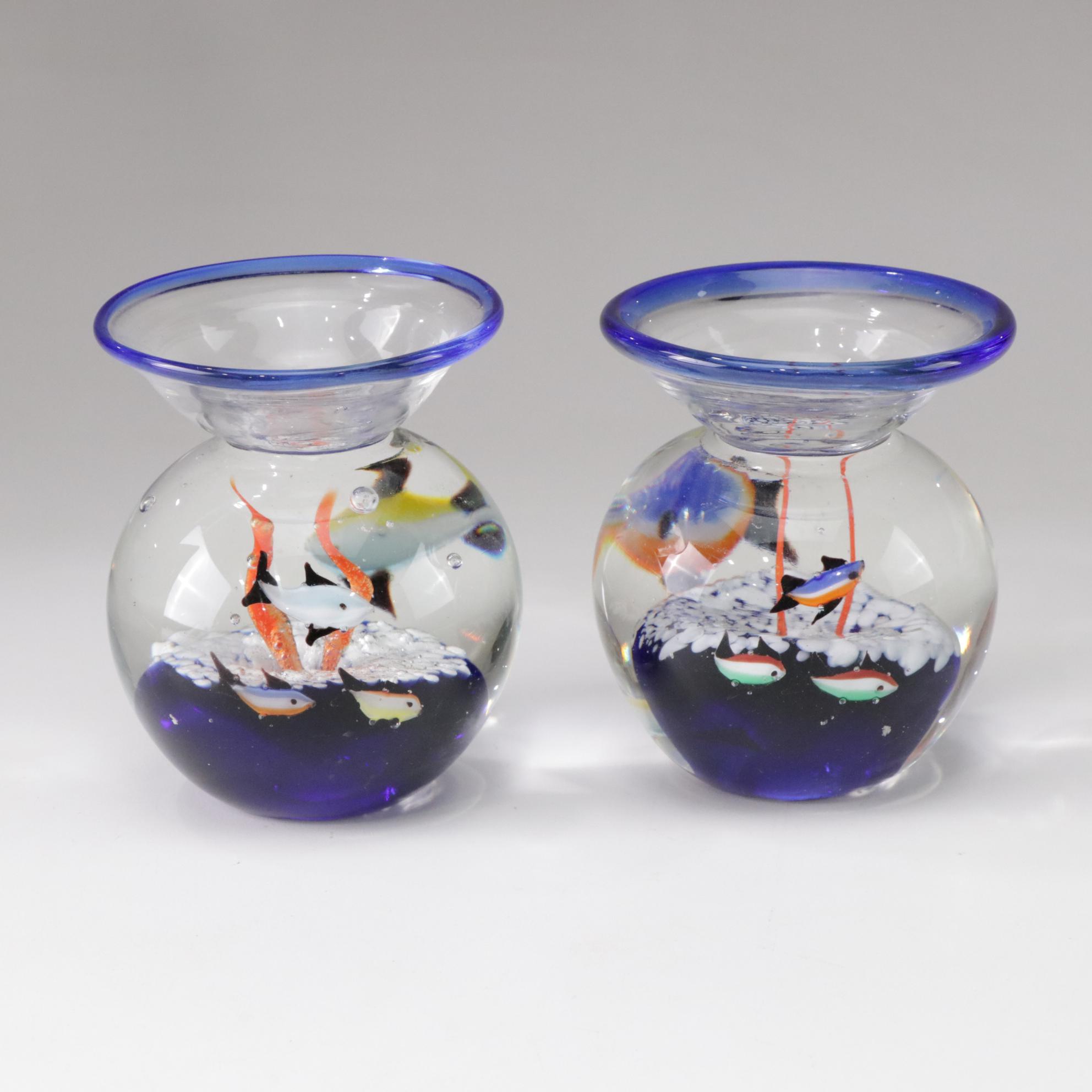 Murano Style Art Glass Fish Bowl Paperweights