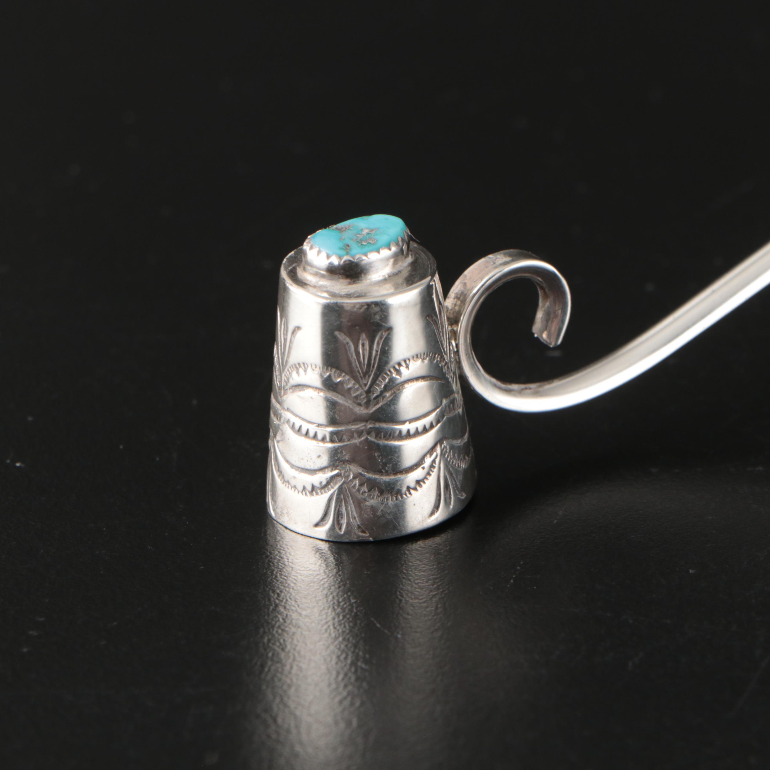 Stamped Sterling Silver Candle Snuffer with Turquoise Accent