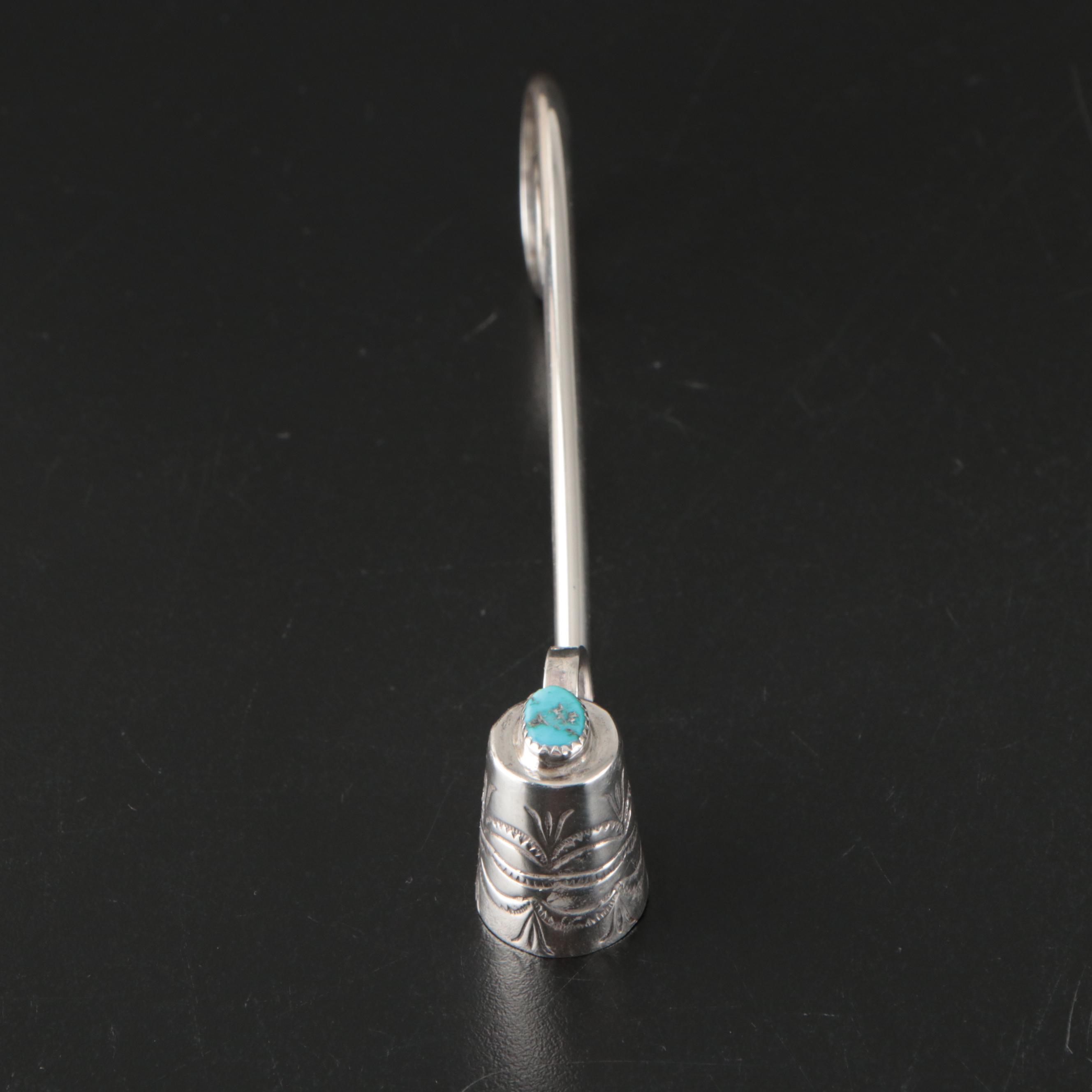 Stamped Sterling Silver Candle Snuffer with Turquoise Accent