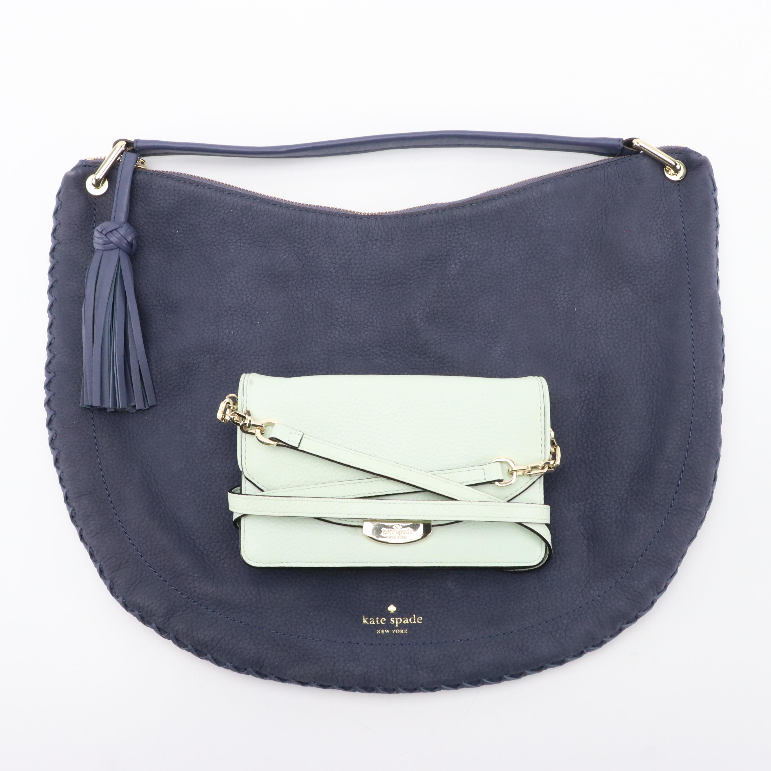 Kate Spade Mint Leather Crossbody Wallet & Somerton Street Caryl Suede Hobo Bag