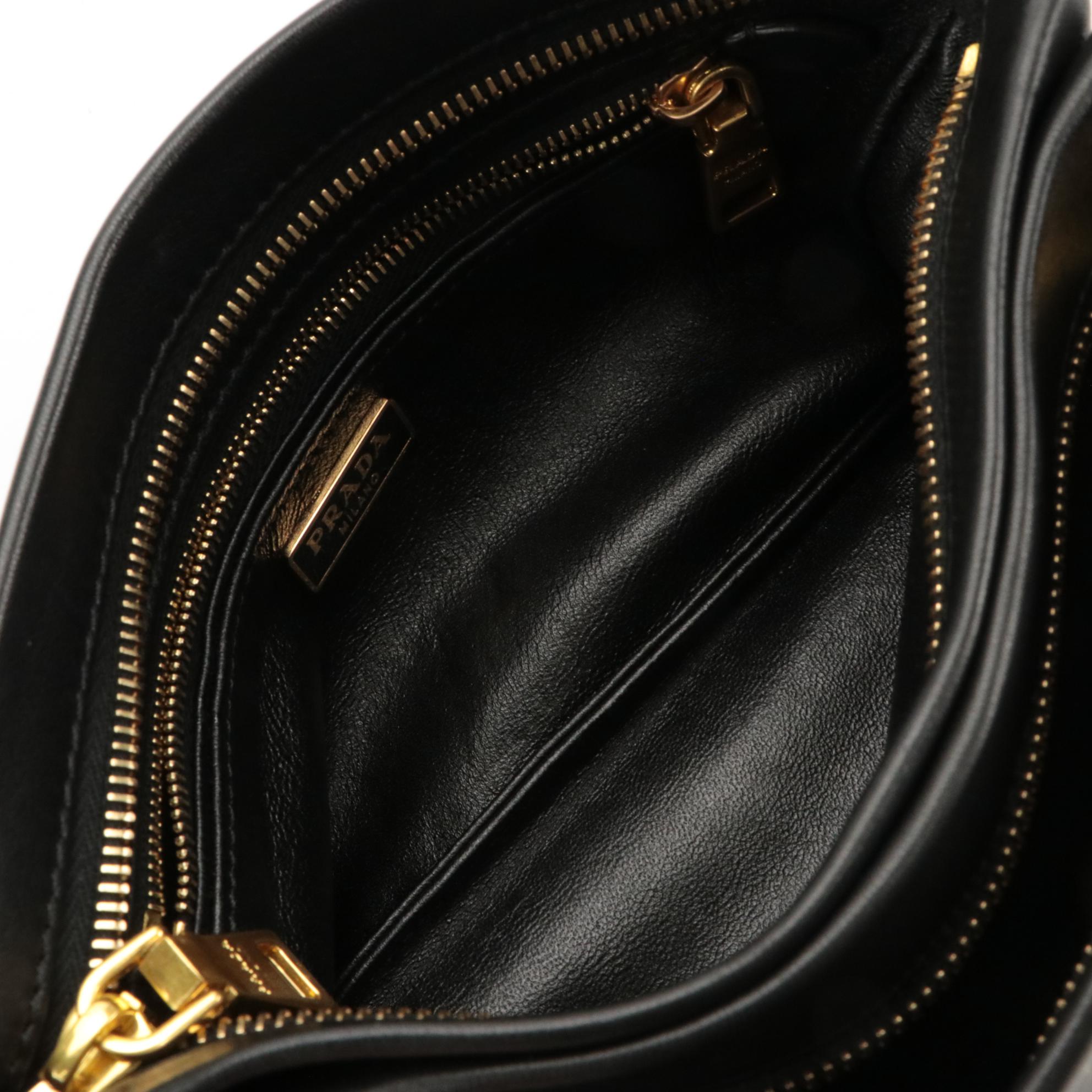 Prada Three-Compartment Clutch in Black Lambskin Leather
