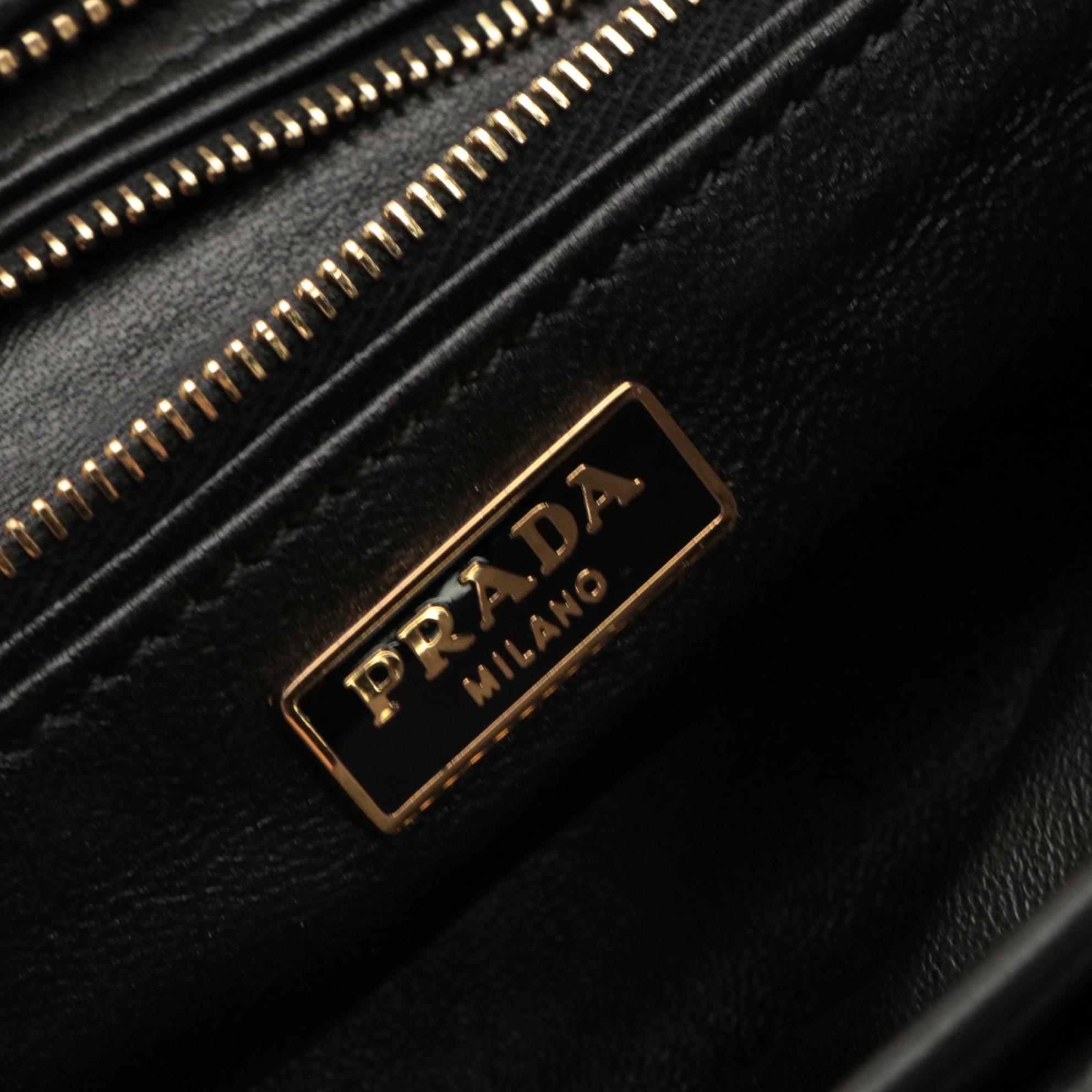 Prada Three-Compartment Clutch in Black Lambskin Leather