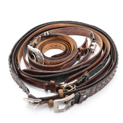 Assorted Leather Belts Including HiredHand, Justin, and Nocona Belt Co.