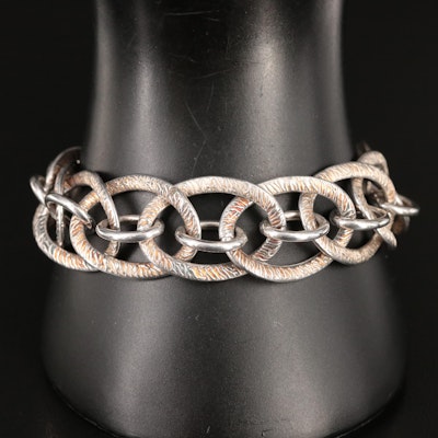 Sterling Fancy Link Textured Bracelet