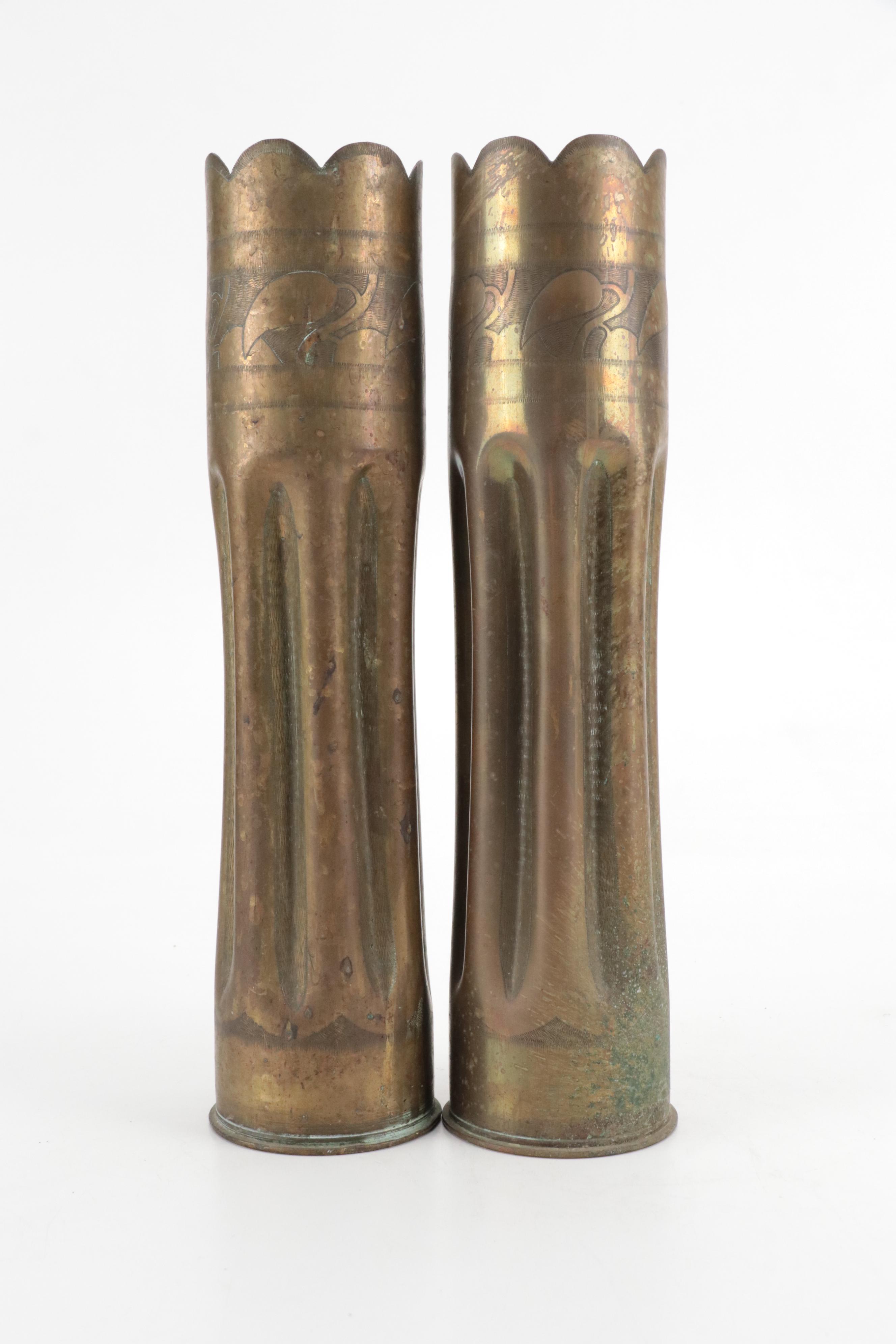 Pair of WWI "Trench Art" Brass Shell Casing Vases