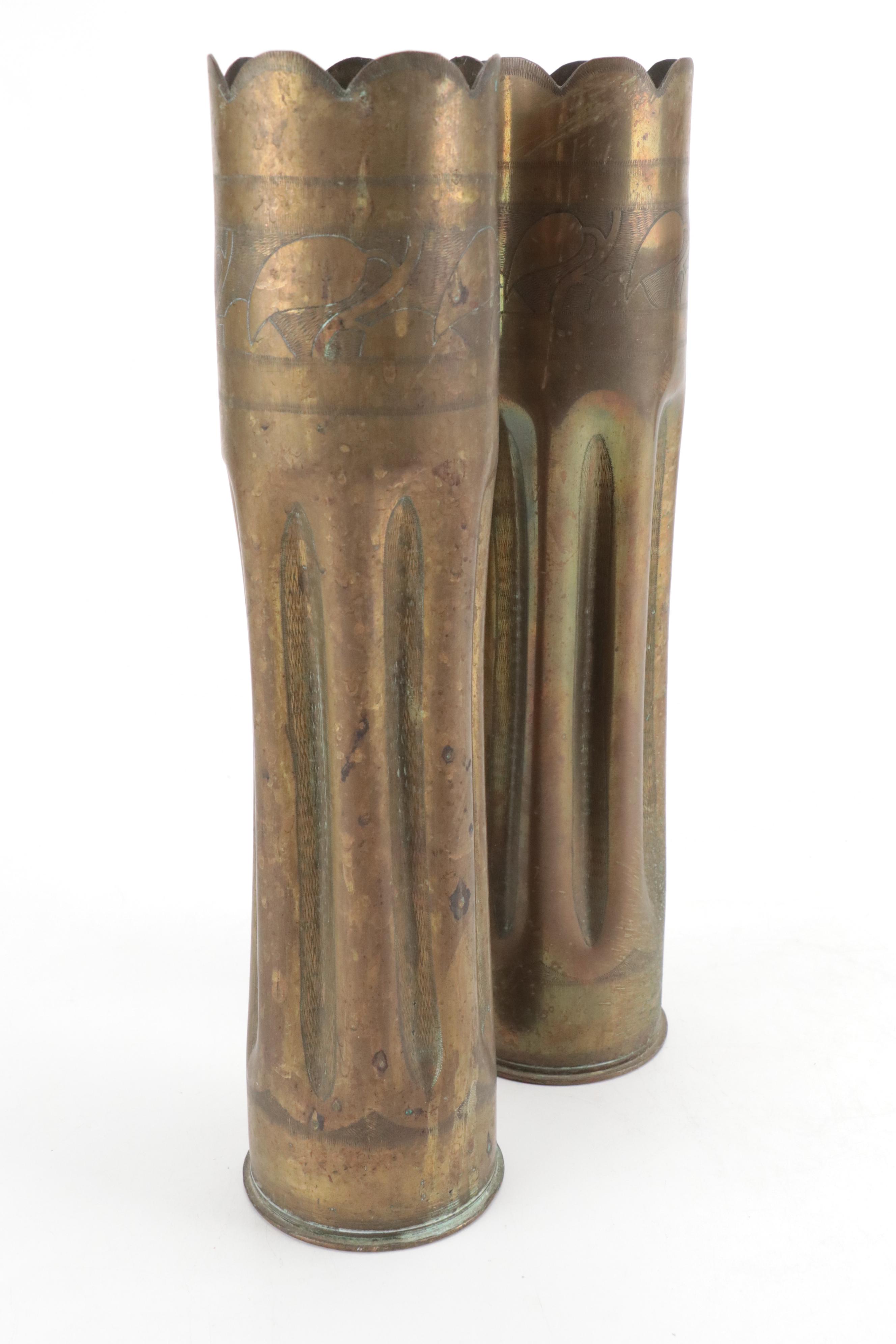 Pair of WWI "Trench Art" Brass Shell Casing Vases