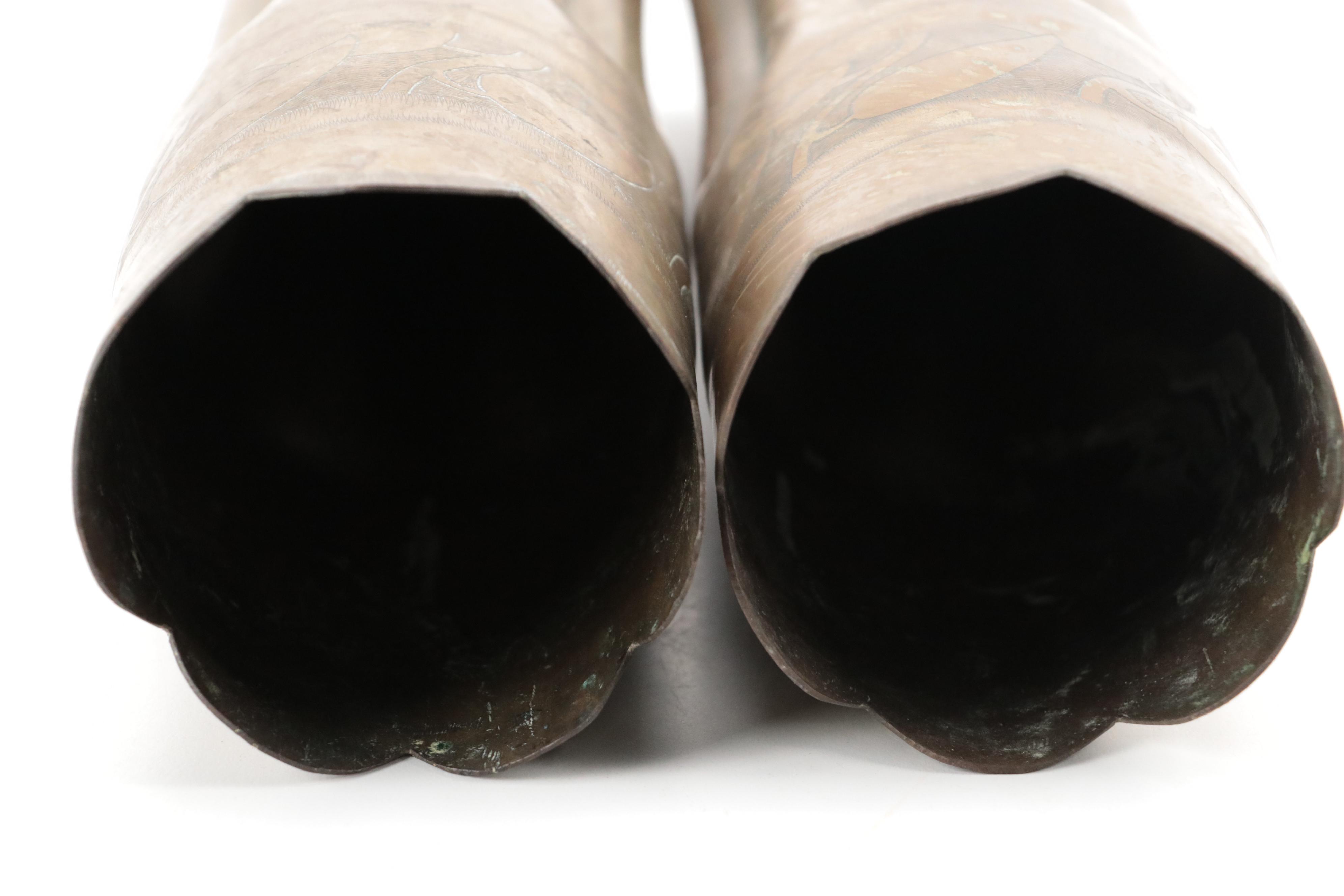 Pair of WWI "Trench Art" Brass Shell Casing Vases