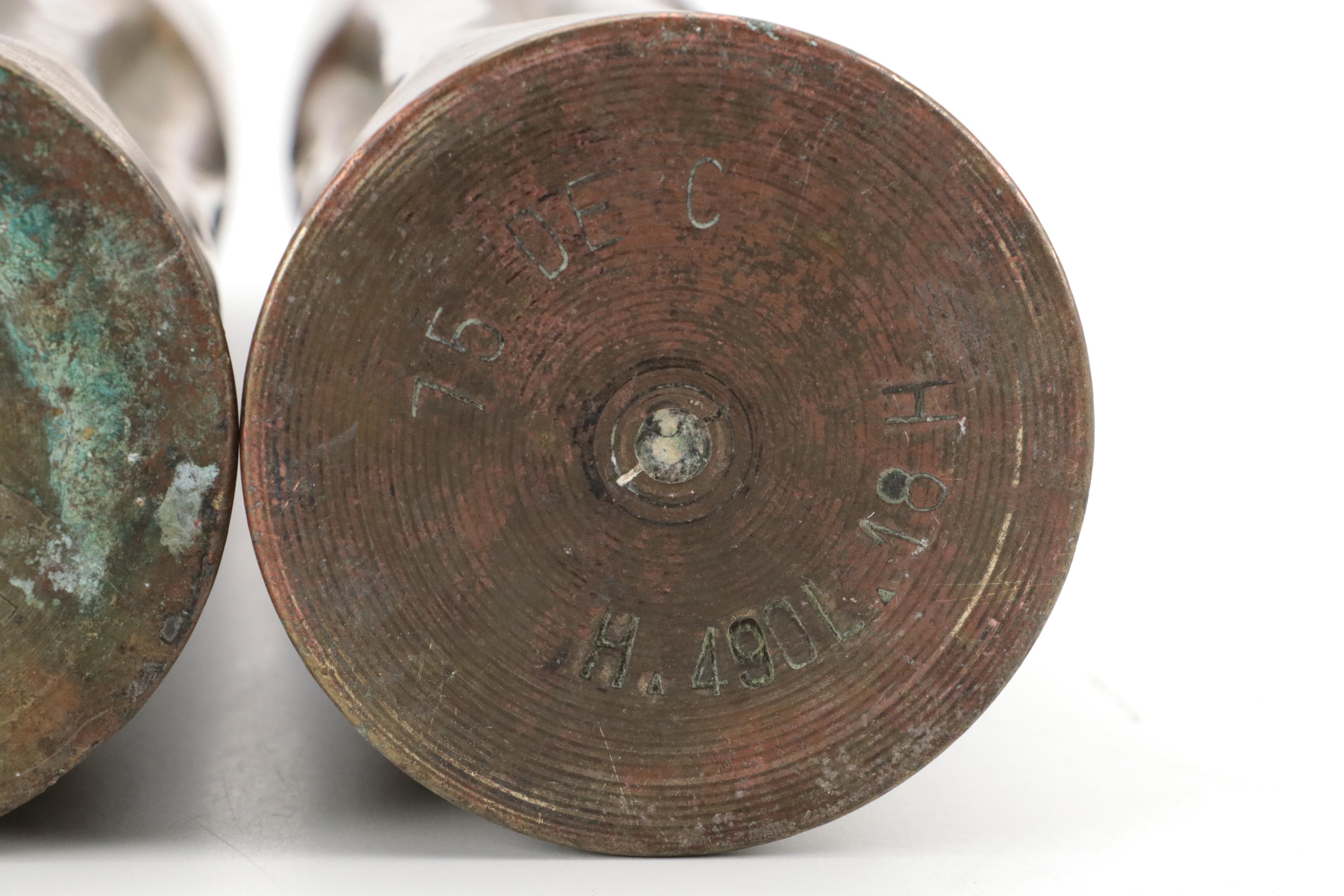 Pair of WWI "Trench Art" Brass Shell Casing Vases