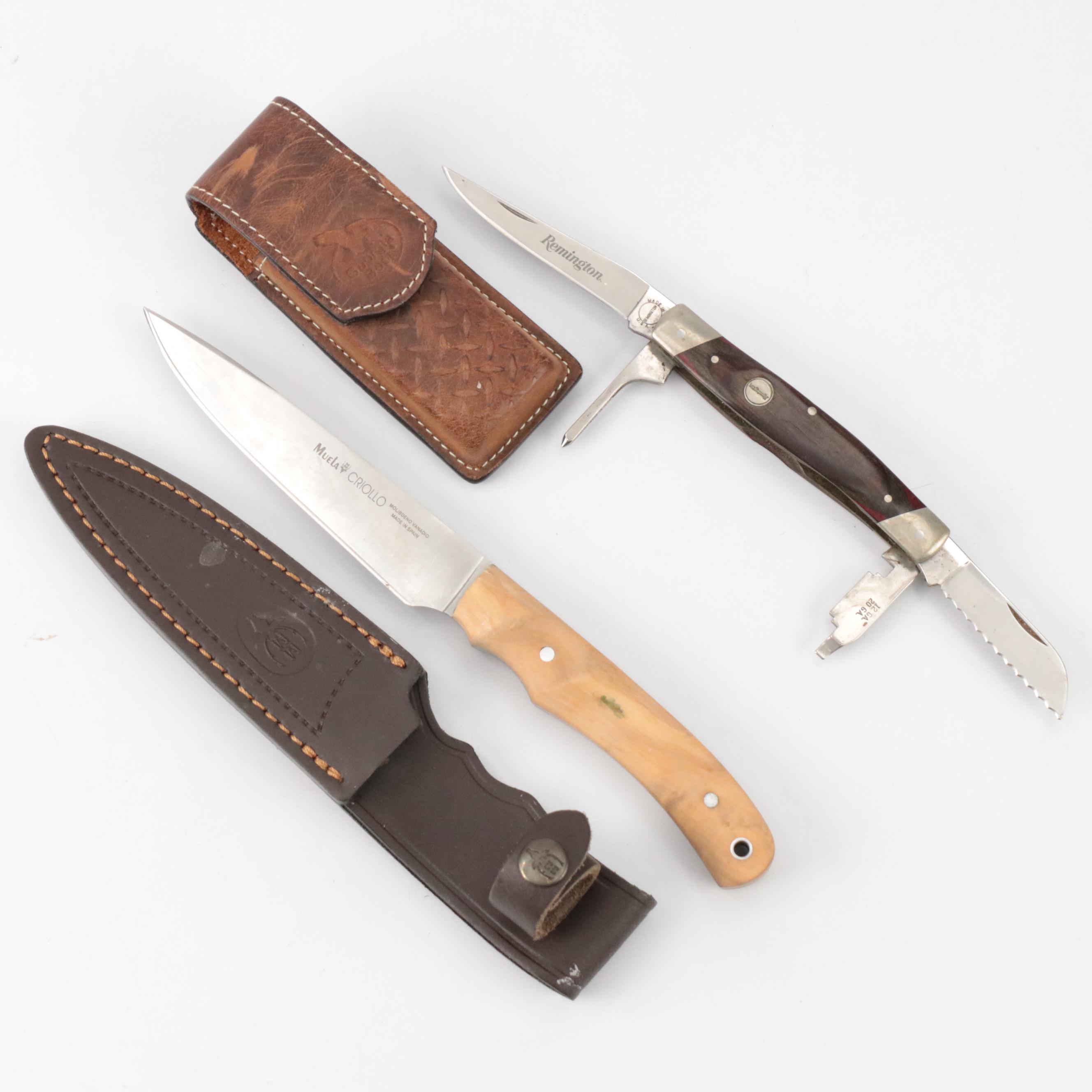 Muela Criollo Fixed Blade Knife and Leather Sheath with Remington Multi-Tool