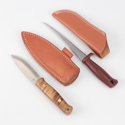 Bark River Knives Bushcrafter Maple-Handled Knife, Sheath with Filleting Knife