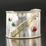 Sterling Carnelian and Chalcedony Cuff with Metal Accents