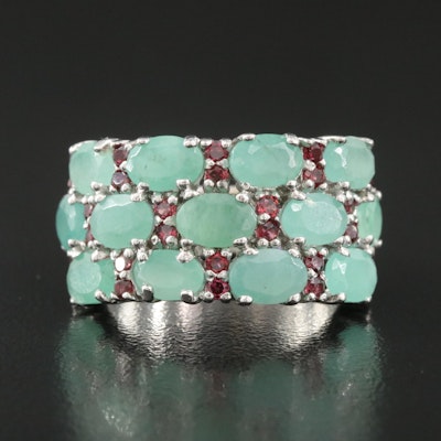 Sterling Emerald and Rhodolite Garnet Ring