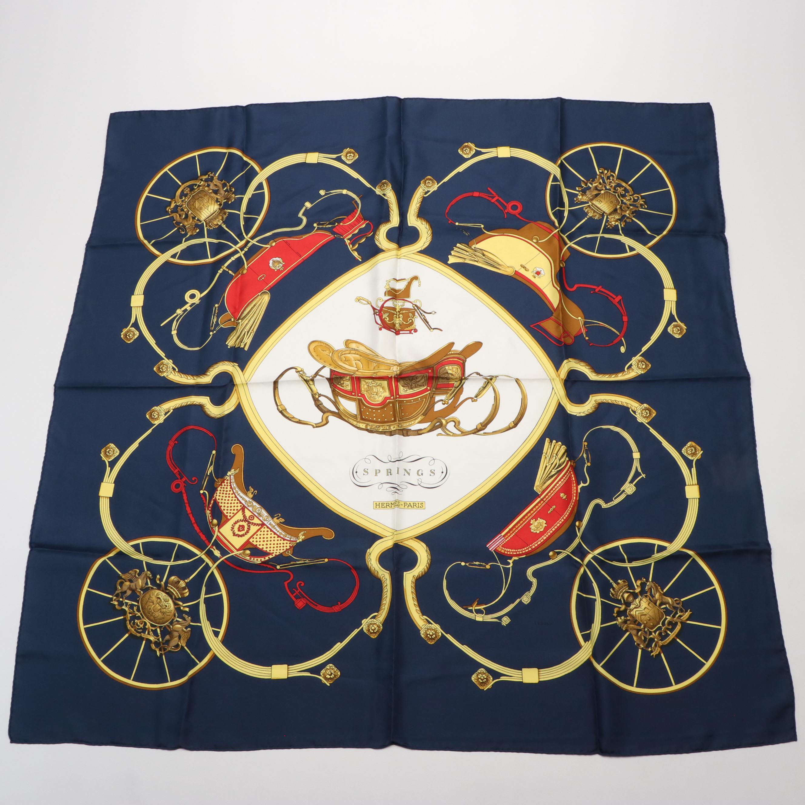 Hermès "Springs" Silk Twill Scarf in Navy