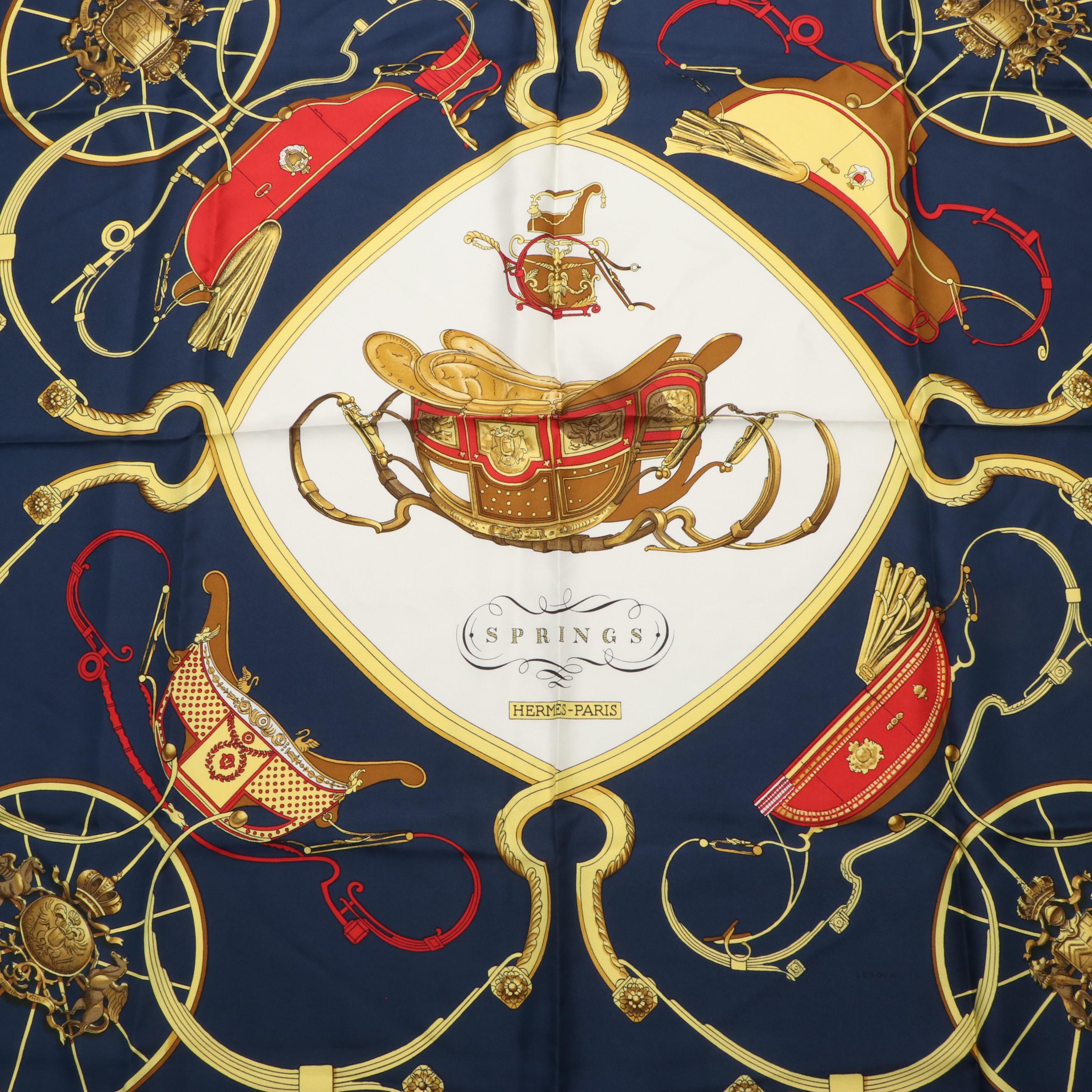 Hermès "Springs" Silk Twill Scarf in Navy