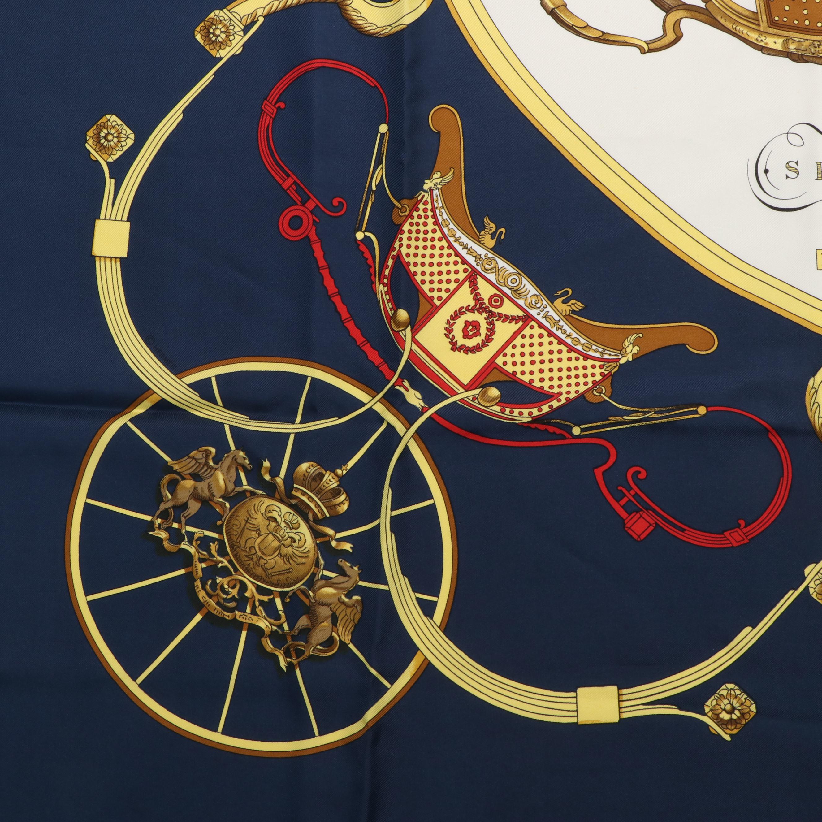 Hermès "Springs" Silk Twill Scarf in Navy