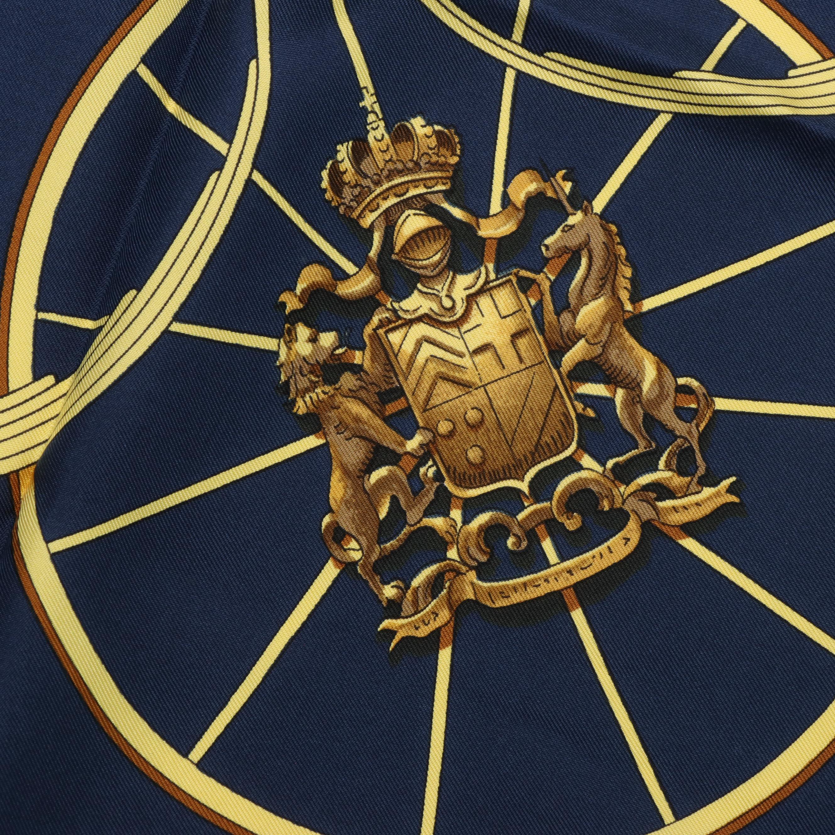 Hermès "Springs" Silk Twill Scarf in Navy