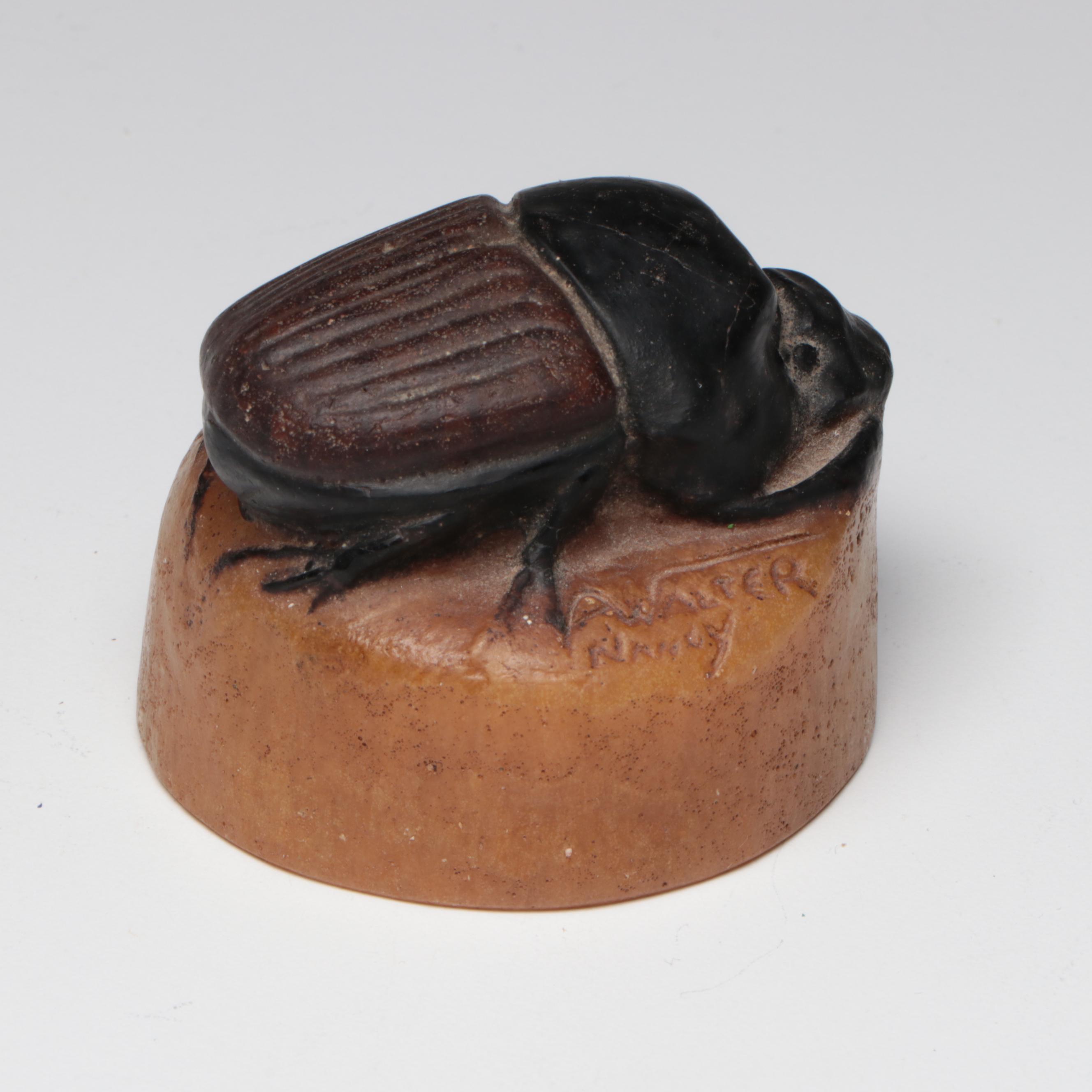 Amalric Walter Nancy Pâte-de-Verre Moth and Scarab Paperweights