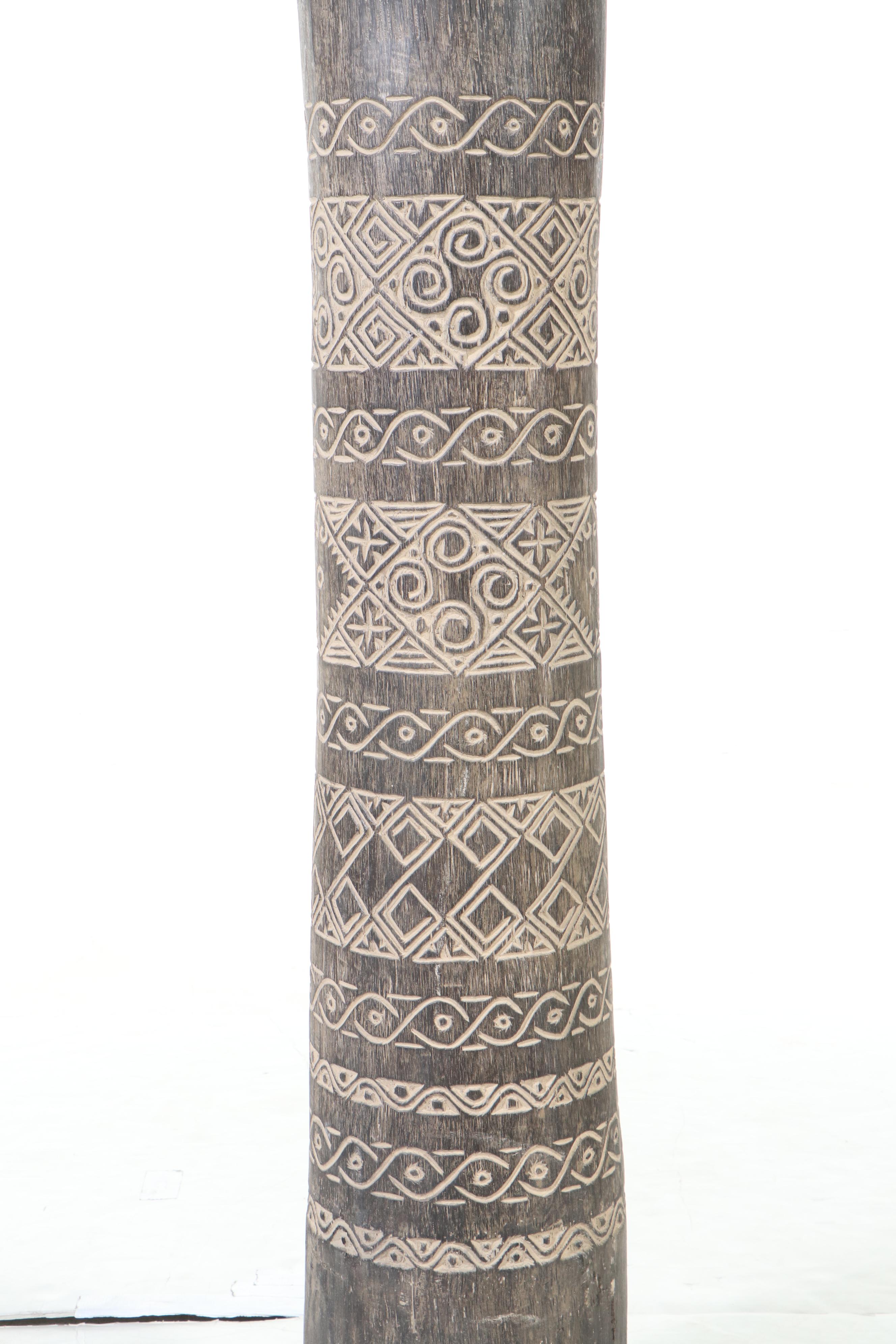 Balinese-Attributed Hand-Carved Coconut Palm Tall Floor Vase