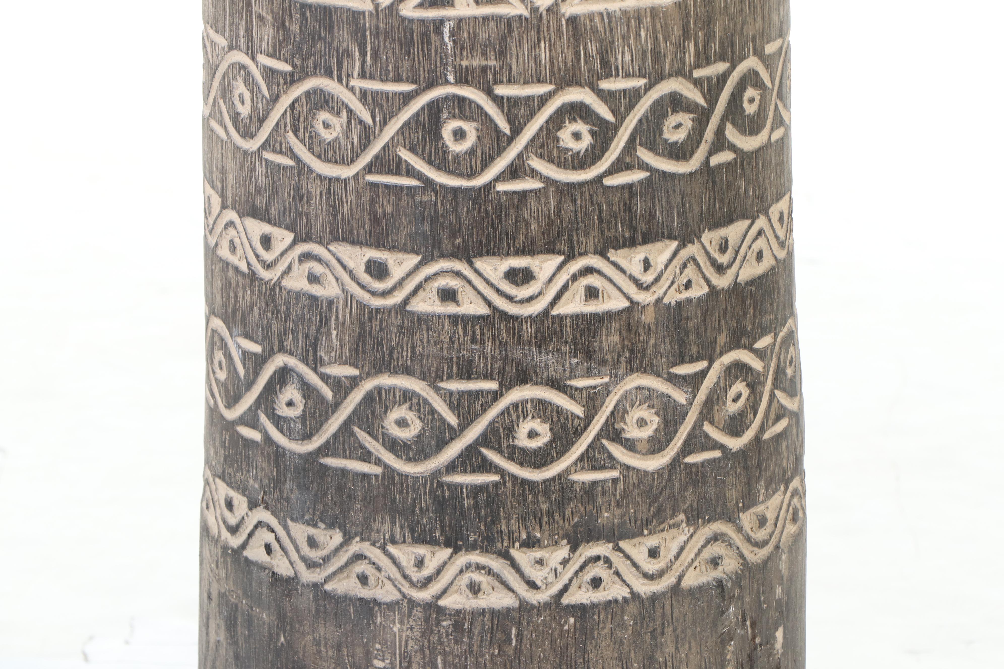 Balinese-Attributed Hand-Carved Coconut Palm Tall Floor Vase