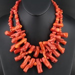 Barse Graduated Coral Double Strand Necklace with Sterling Clasp