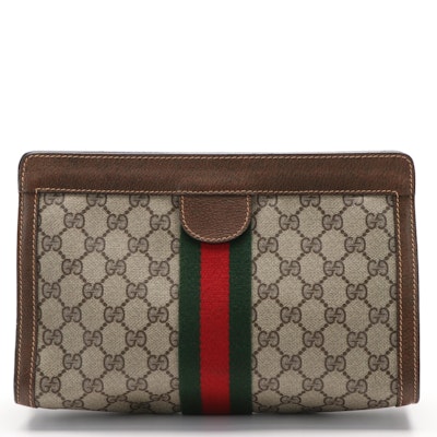 Gucci Web Sherry Line Clutch Bag in GG Coated Canvas and Leather