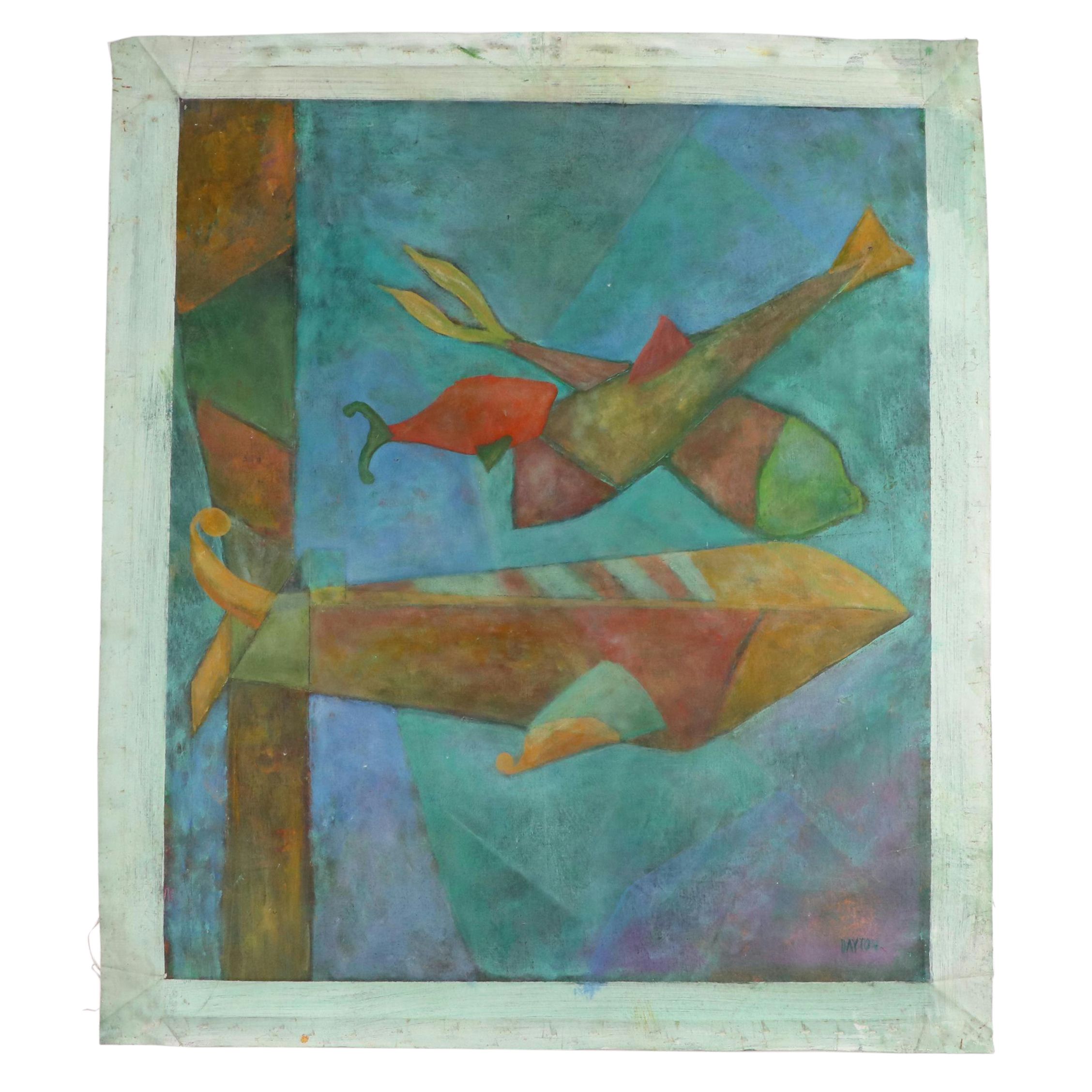 Abstract Geometric Oil Painting of Fish