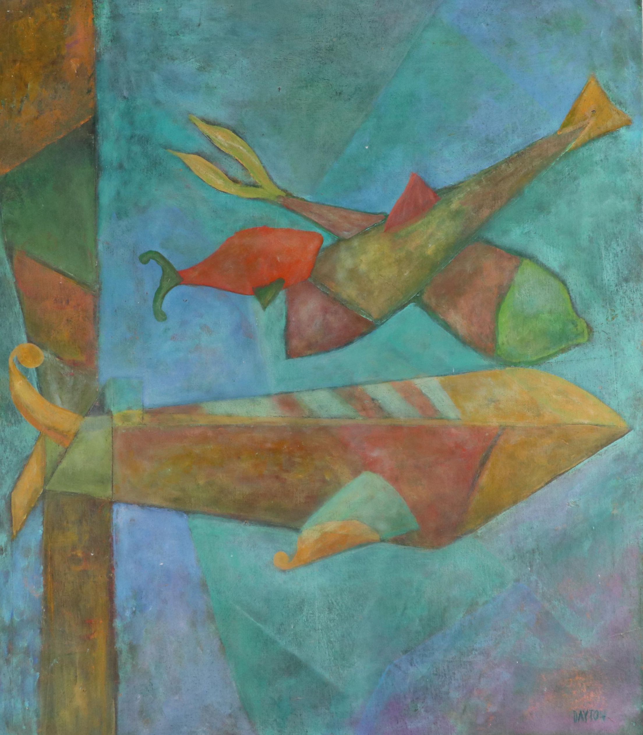Abstract Geometric Oil Painting of Fish