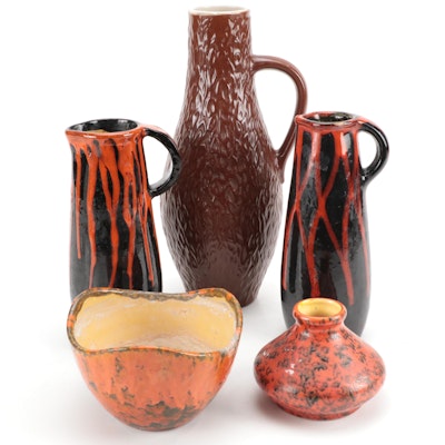 Mid Century Modern Style Molten Glaze and Other Art Pottery