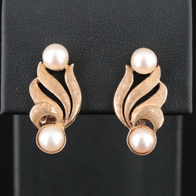 14K Pearls Earrings with Florentine Finish