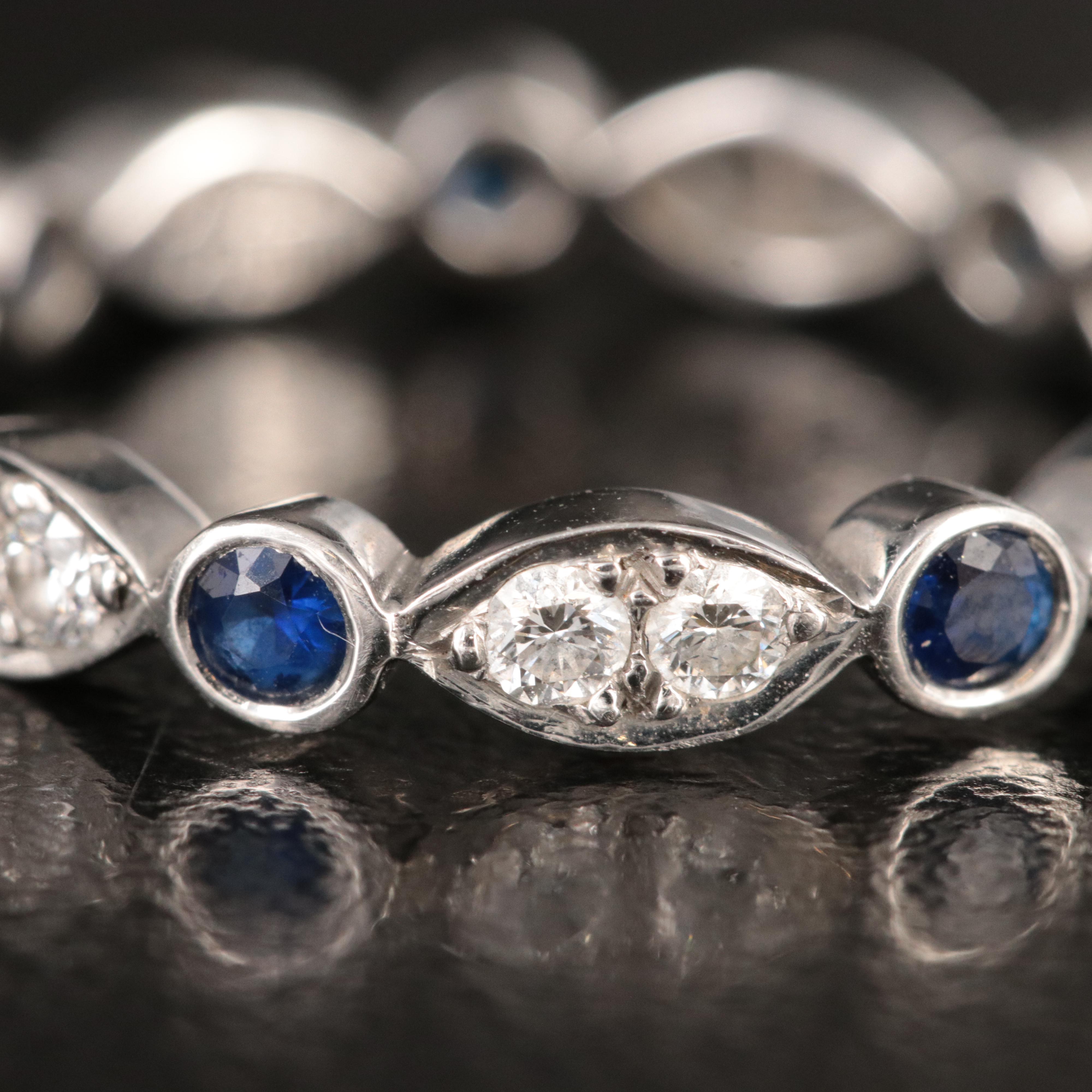 Tiffany & Co. Jazz Platinum, Sapphire and 0.42 CTW Diamond Eternity  Ring