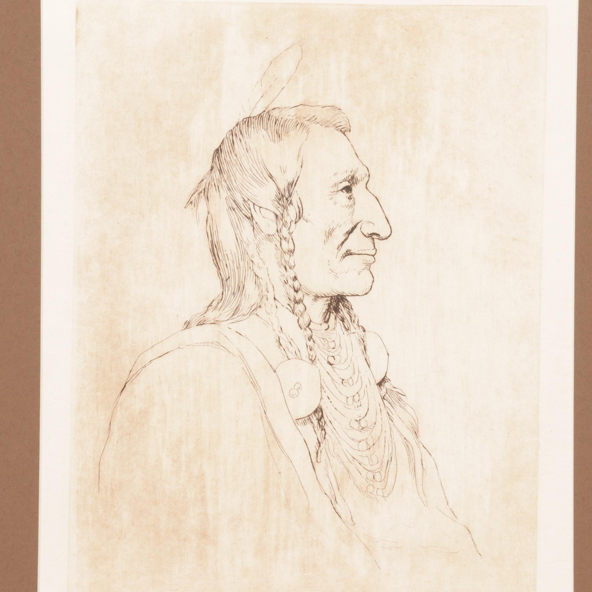 Etchings After Joseph Henry Sharp of a Native Americans Including "Spotted Elk"