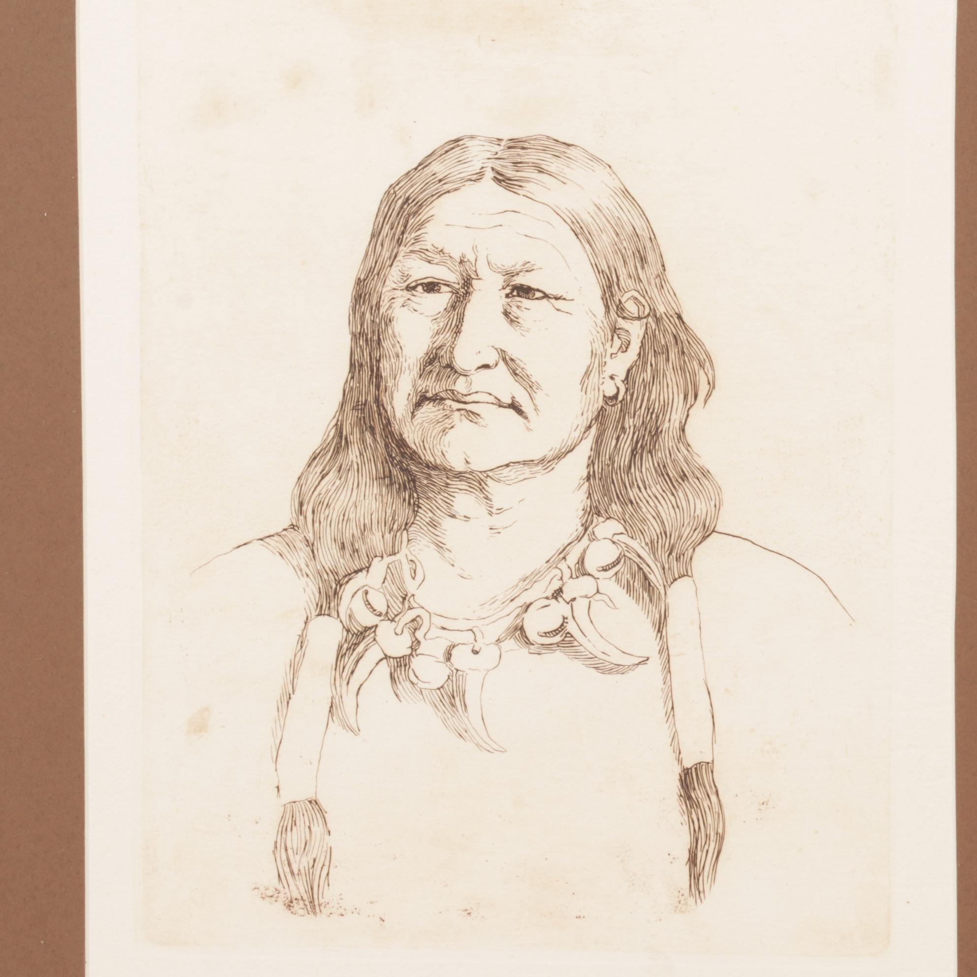 Etchings After Joseph Henry Sharp of a Native Americans Including "Spotted Elk"
