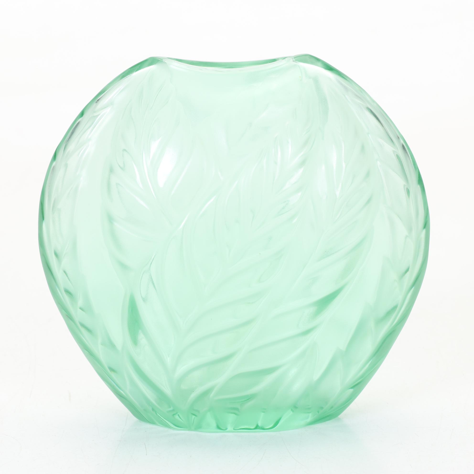 Lalique "Filicaria" Frosted Crystal Green Pocket Vase, 1975-2000
