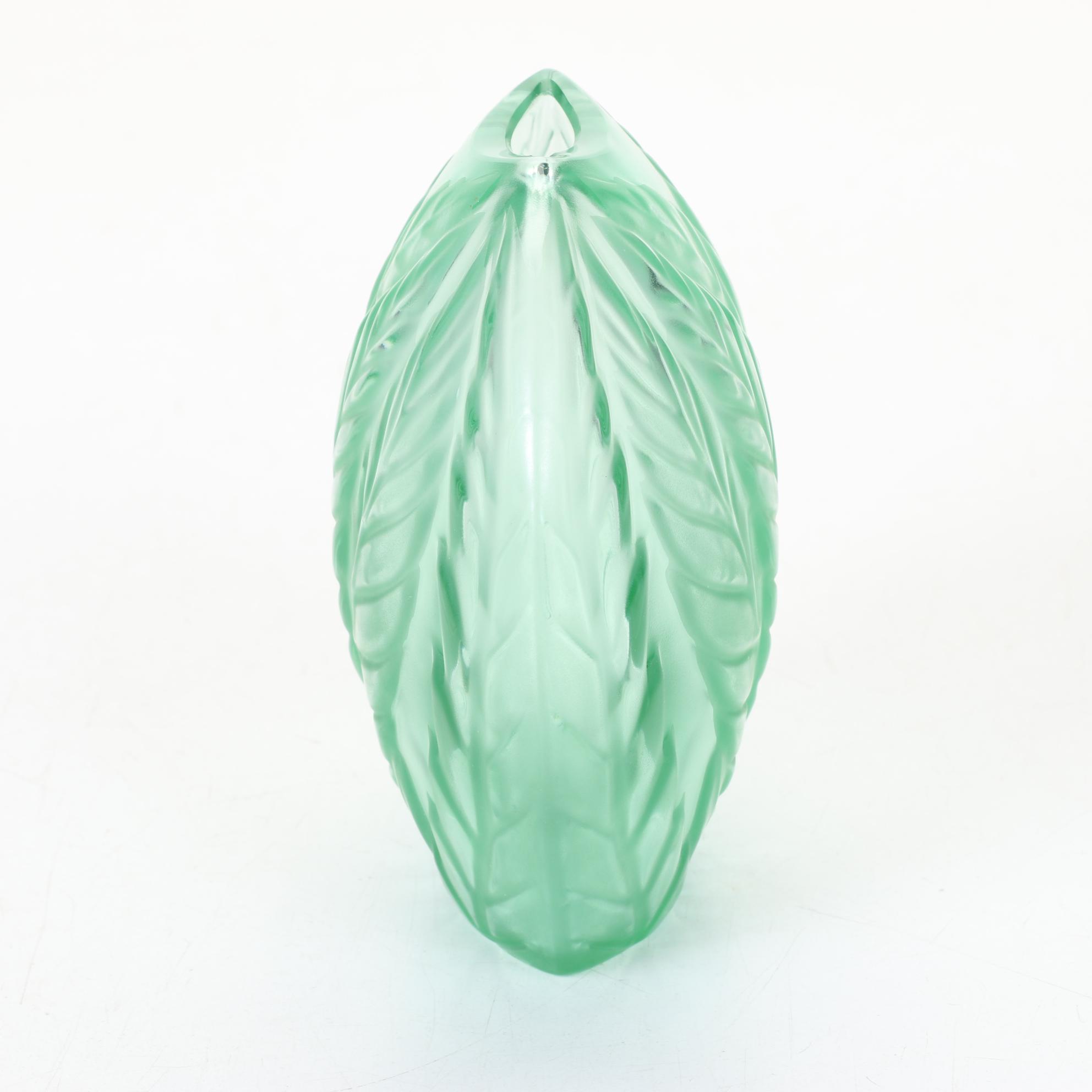 Lalique "Filicaria" Frosted Crystal Green Pocket Vase, 1975-2000