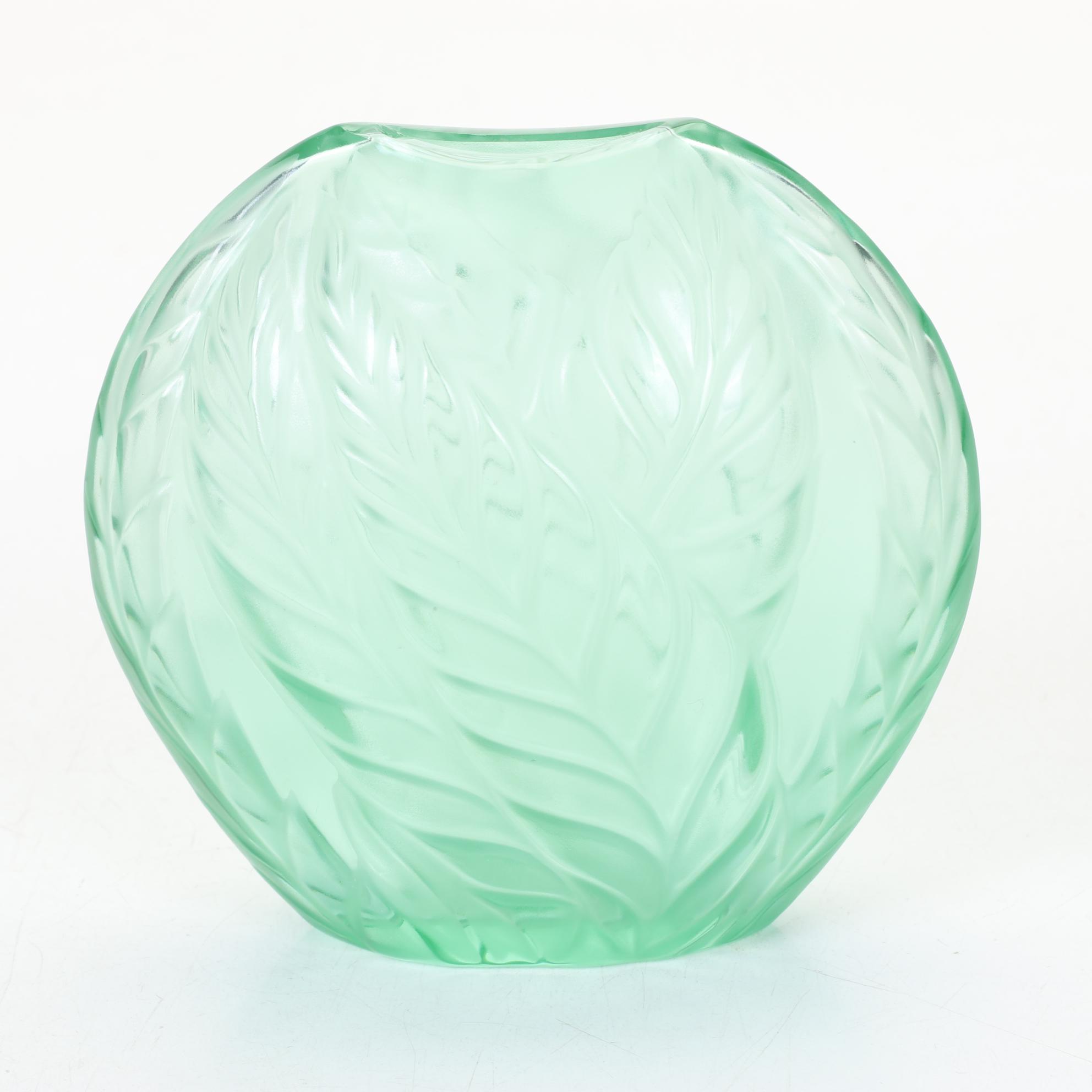 Lalique "Filicaria" Frosted Crystal Green Pocket Vase, 1975-2000