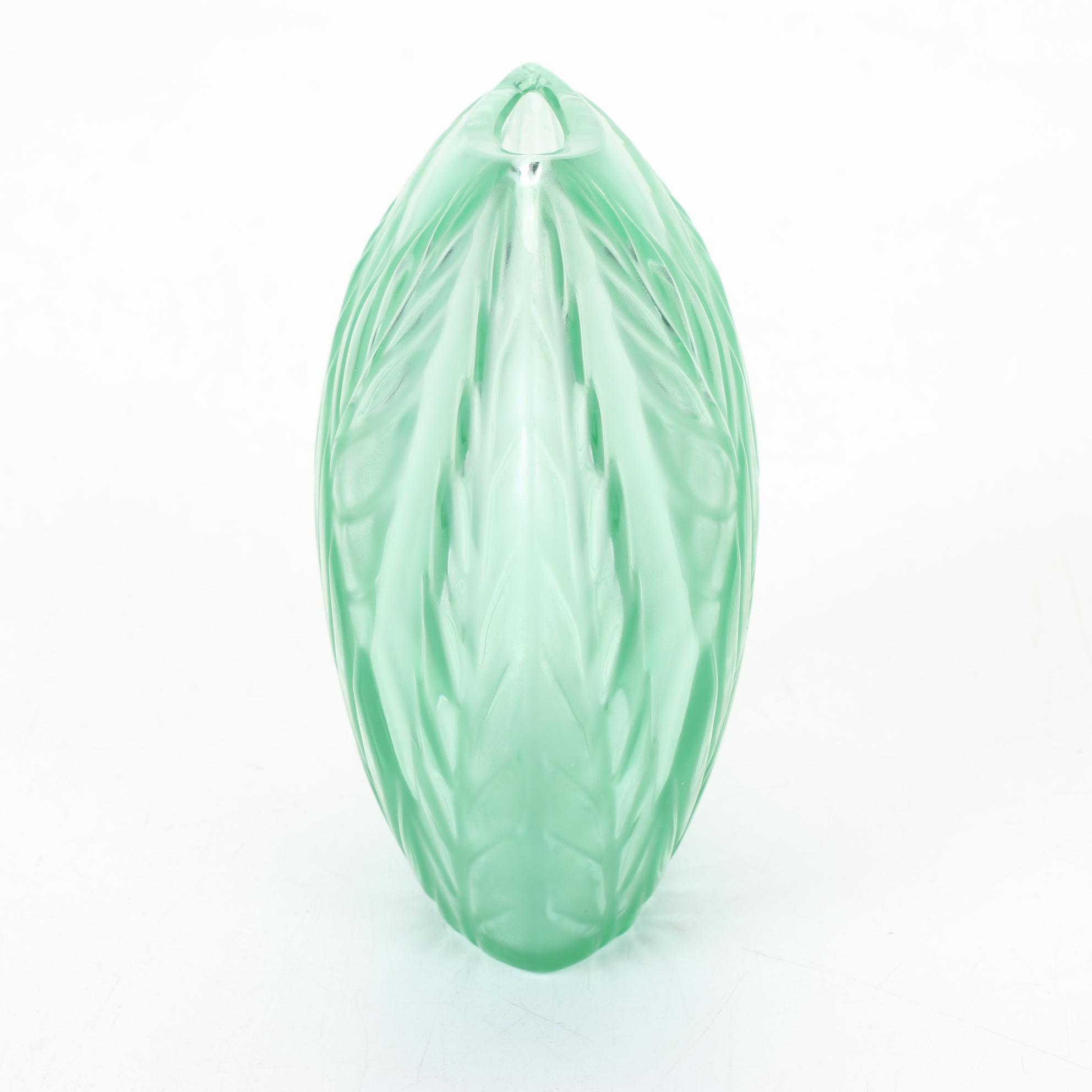 Lalique "Filicaria" Frosted Crystal Green Pocket Vase, 1975-2000