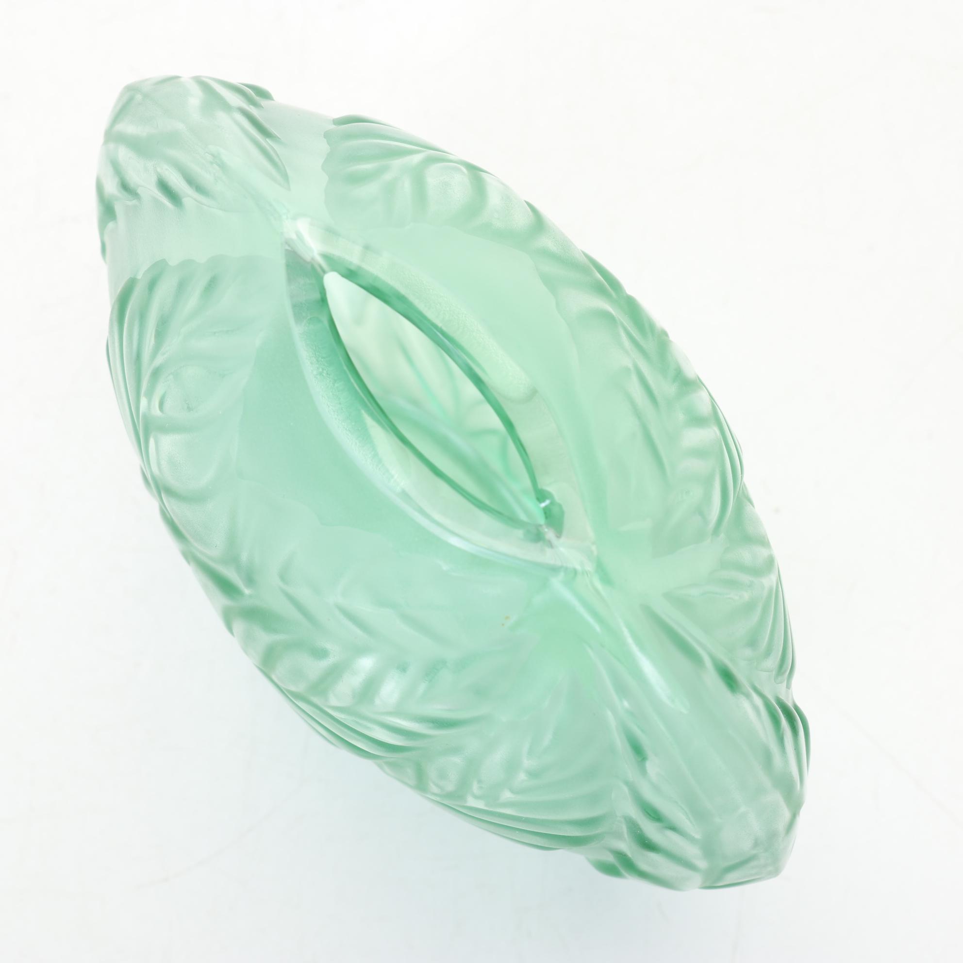 Lalique "Filicaria" Frosted Crystal Green Pocket Vase, 1975-2000