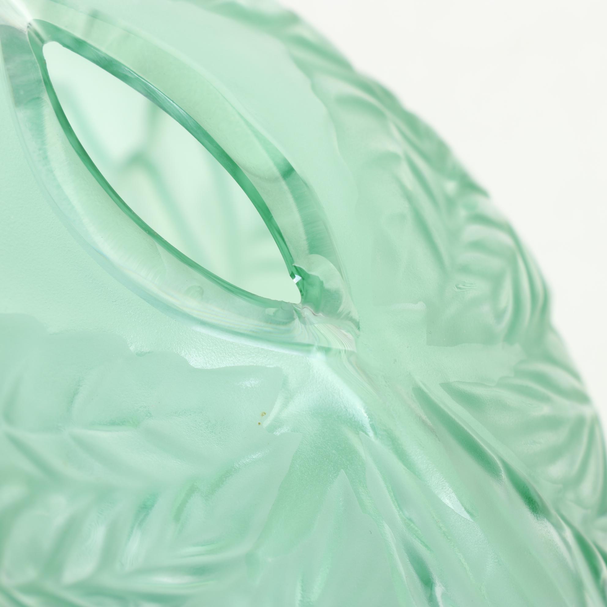 Lalique "Filicaria" Frosted Crystal Green Pocket Vase, 1975-2000