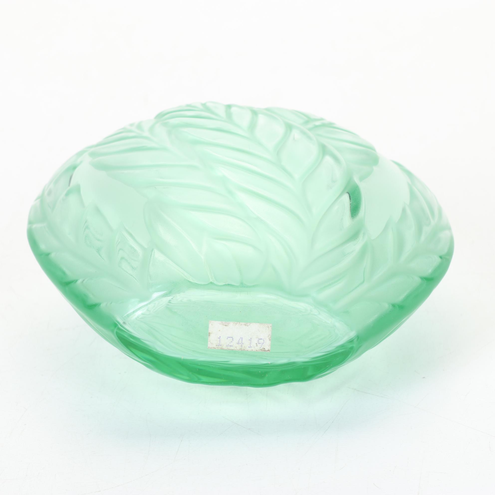 Lalique "Filicaria" Frosted Crystal Green Pocket Vase, 1975-2000